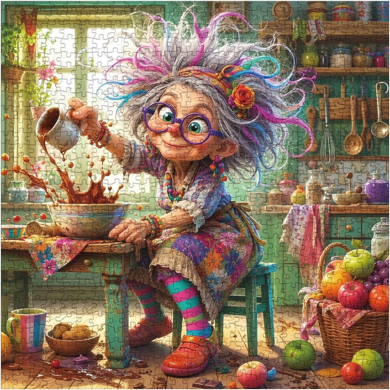 Colorful Kitchen Grandma Old Women Puzzles for Adults 1000 Pieces image 2