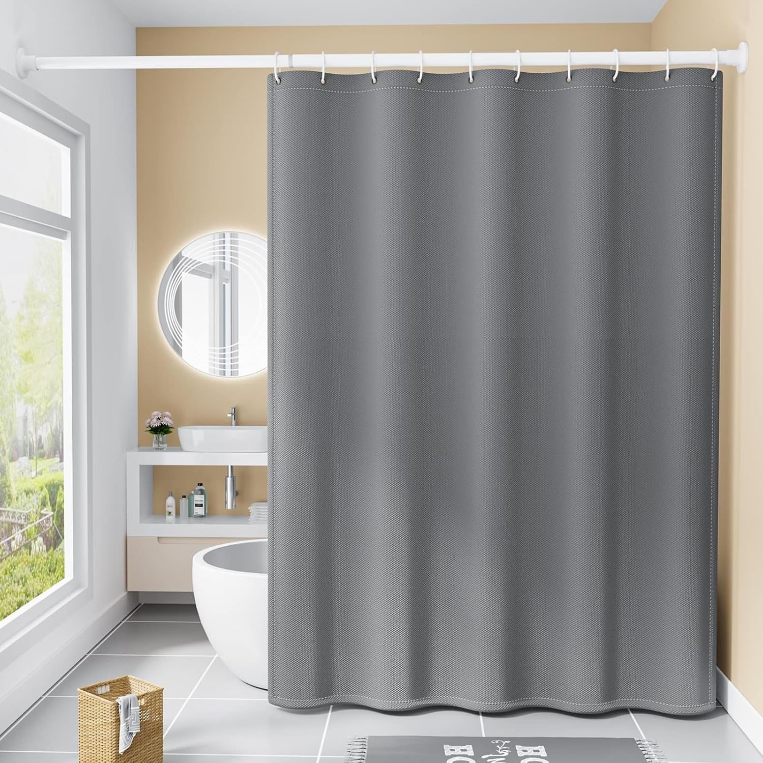 Beydodo Polyester Shower Curtain Liner 48x80, Hotel Shower Curtain Decoration 120x200 Solid Green Shower Curtain with Hooks