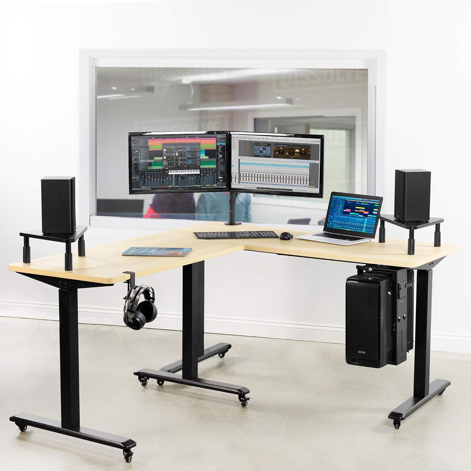 Bеѕt Dеаl Chеар 🛒 VIVO Corner 17 inch Monitor Riser, Wood & Steel Desktop Height Adjustable Stand, Ergonomic Desk and Tabletop Organizer, Black STAND-V000DC