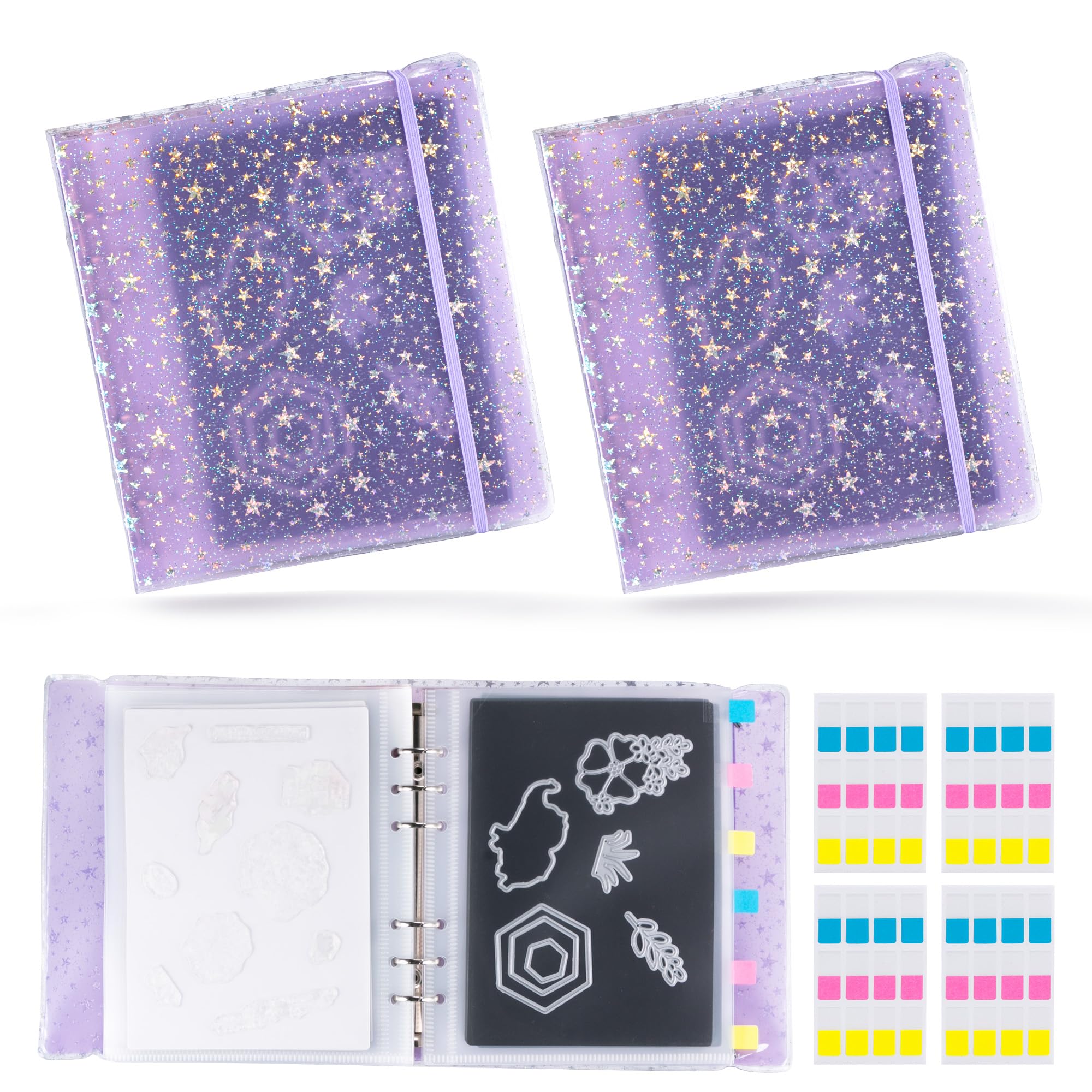 60pcs Magnetic Sheets and Storage Bags for Stamps and Dies Storage with Album Pocket, Die Cut Storage Set for Storage Die Cutting,DIY Scrapbooking,Card Making Supplies (Purple 2 sets)