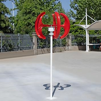 1000W Wind Turbine Generator Kit, 12V/24V Vertical Axis 5-Blade Windmill, Lantern Wind Power Generator for Home, Streetlight, Power Systems, Off-Grid Renewable Energy Red
