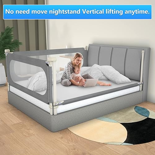 Miniatura 2 de Rieles de cama para niños pequeños, extra altos, 32 niveles de ajuste de altura, especialmente diseñados para tamaño individual, matrimonial, Queen,