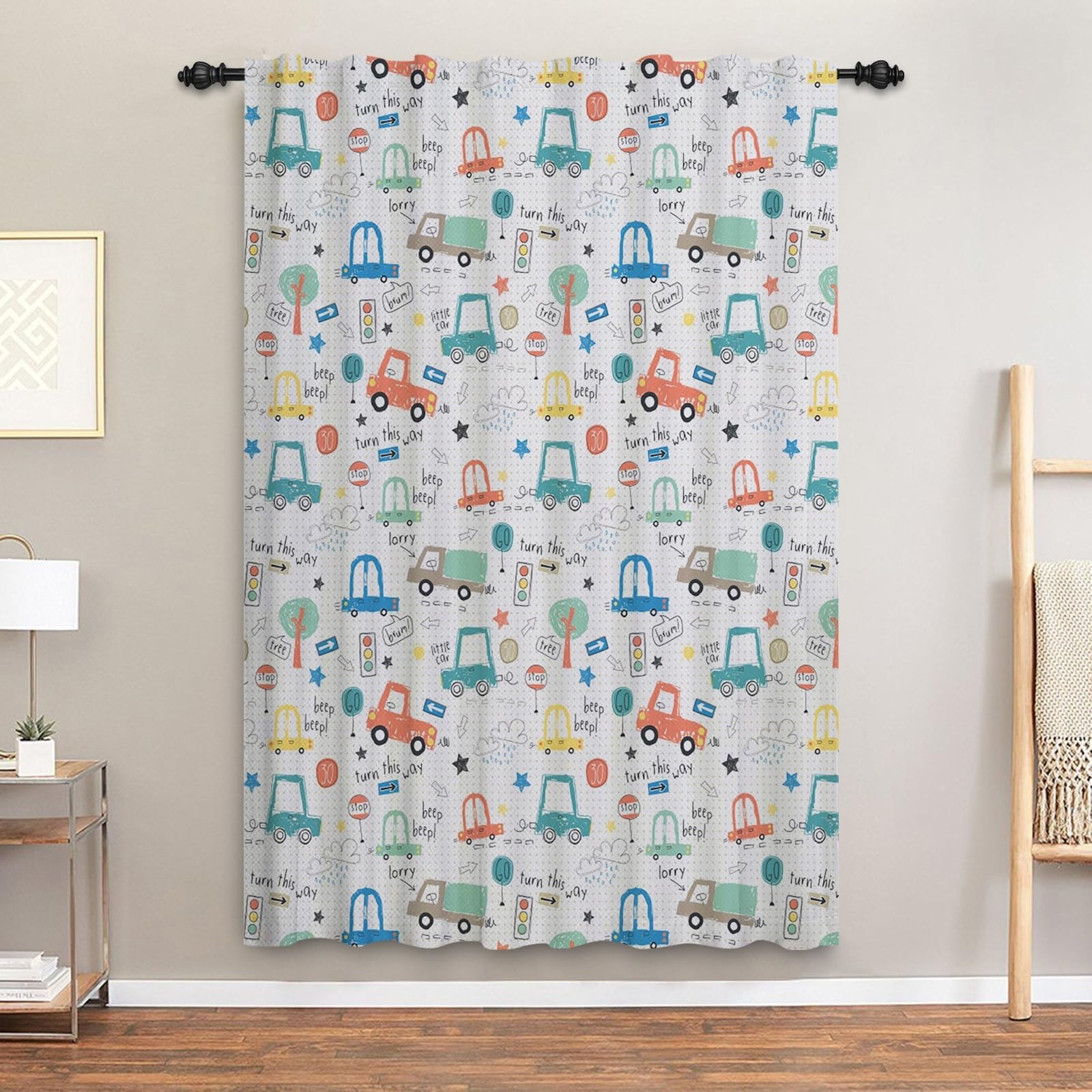 ggaimwf Cartoon Car Curtains Colorful Vehicle Traffic Light Painting Curtains for Kids Bedroom Window Drapes Rod Pocket Boys Playroom Nursery Living Room Back Tab Tier Curtains 107x160cm 1 Panel - Image 3