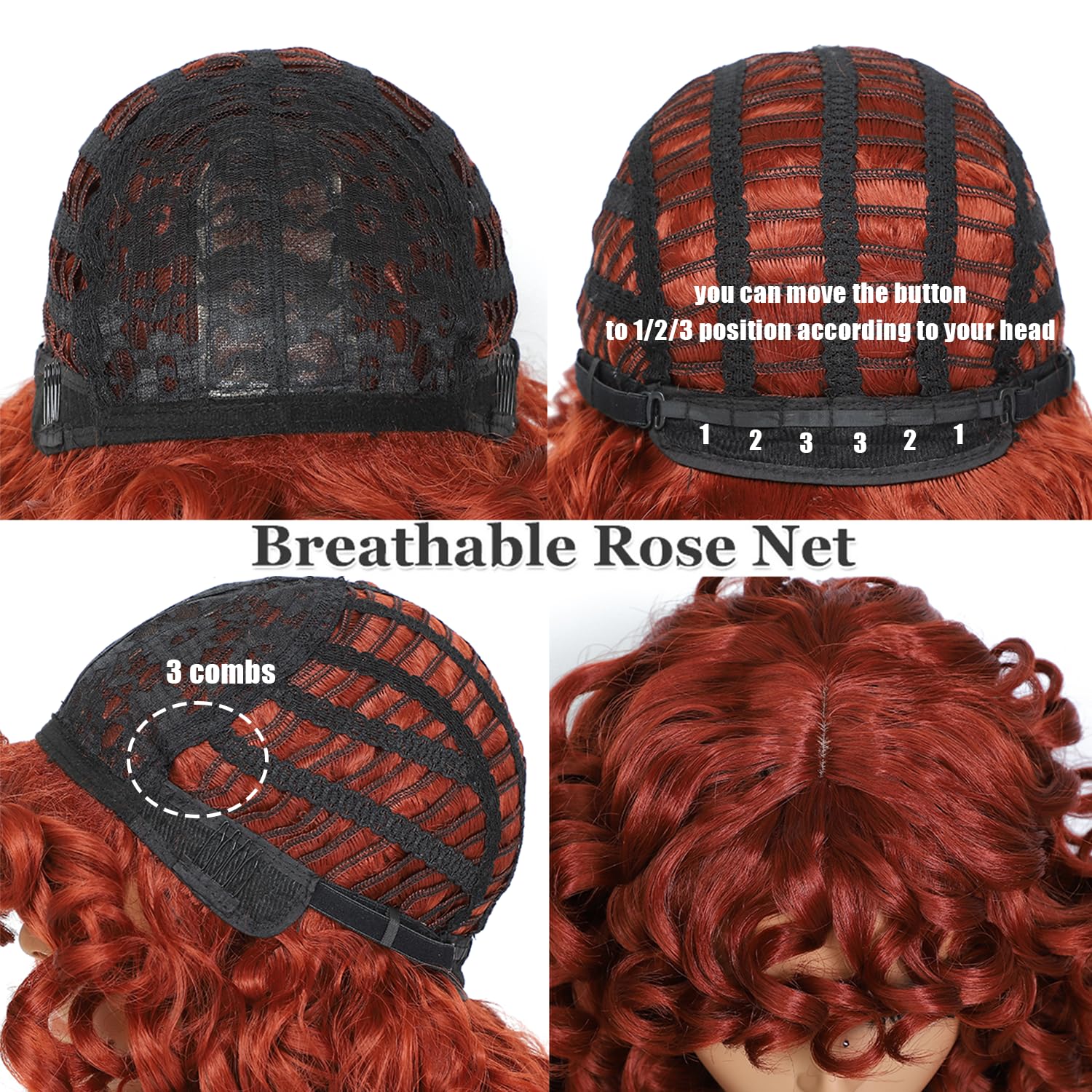 GKtineke-Curly-Wig Big-Curly-Wigs-for-White-Black-Women 20 Inch- Long-Curly-Wig-with-Bangs Synthetic-Hair-Replacement-Wigs-for- Cosplay and Daily (): Ginger
