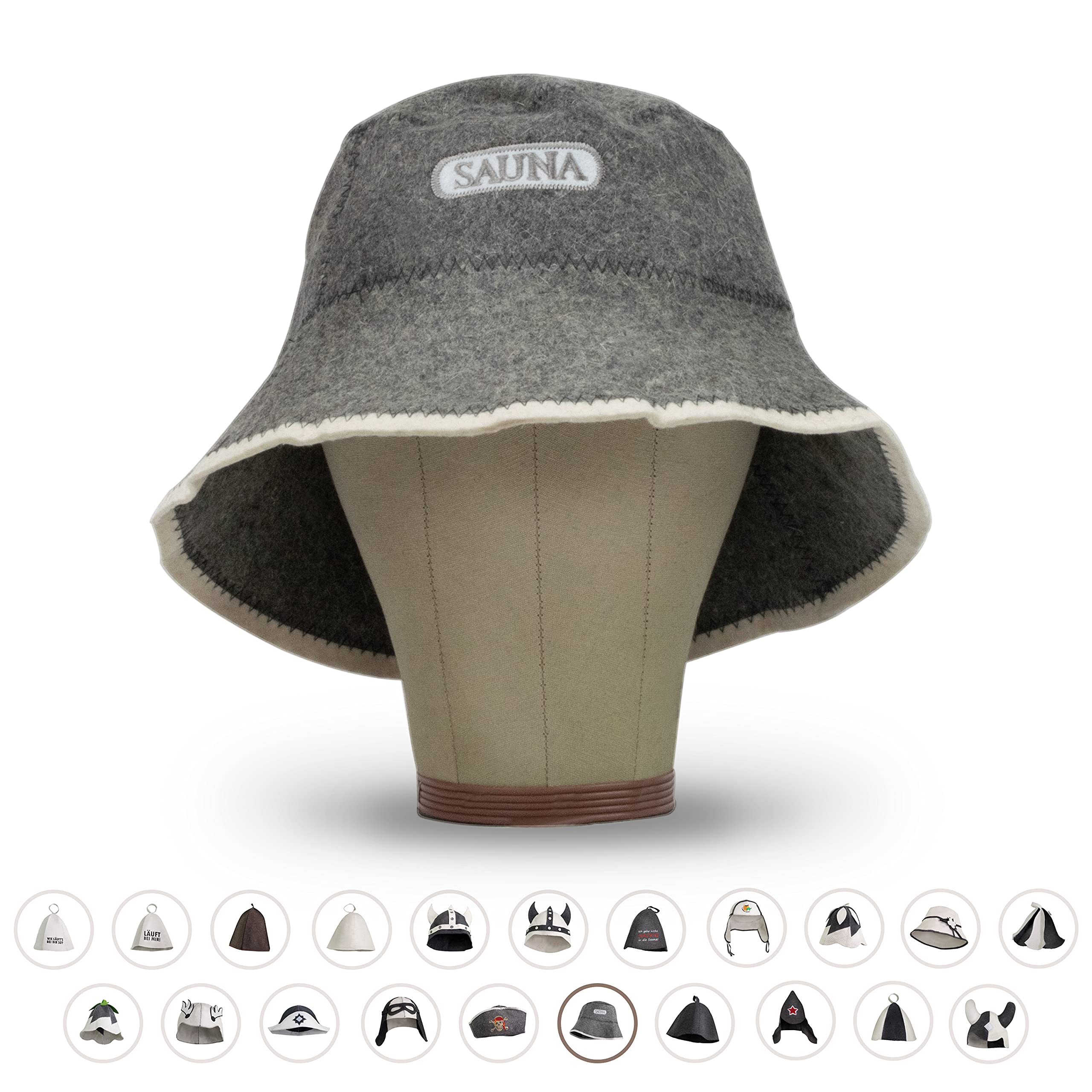 LoWell® czapka do sauny – filcowa czapka dla kobiet i mężczyzn, w zestawie poradnik użytkownika sauny – idealny dodatek do sauny dla wyjątkowego doświadczenia spa – czapka do sauny z napisem „Sauna”