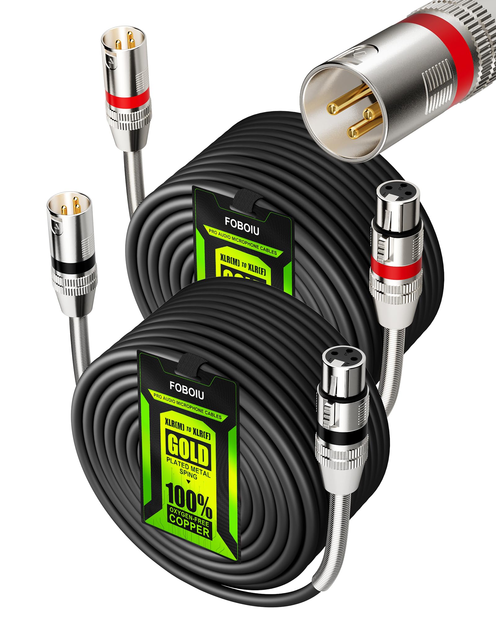 Cables XLR de 100 pies, cable de micrófono XLR largo con conectores chapados en oro, cobre sin oxígeno (OFC) blindado y equilibrado XLR macho a hembra para altavoz de cable XLR, resorte de