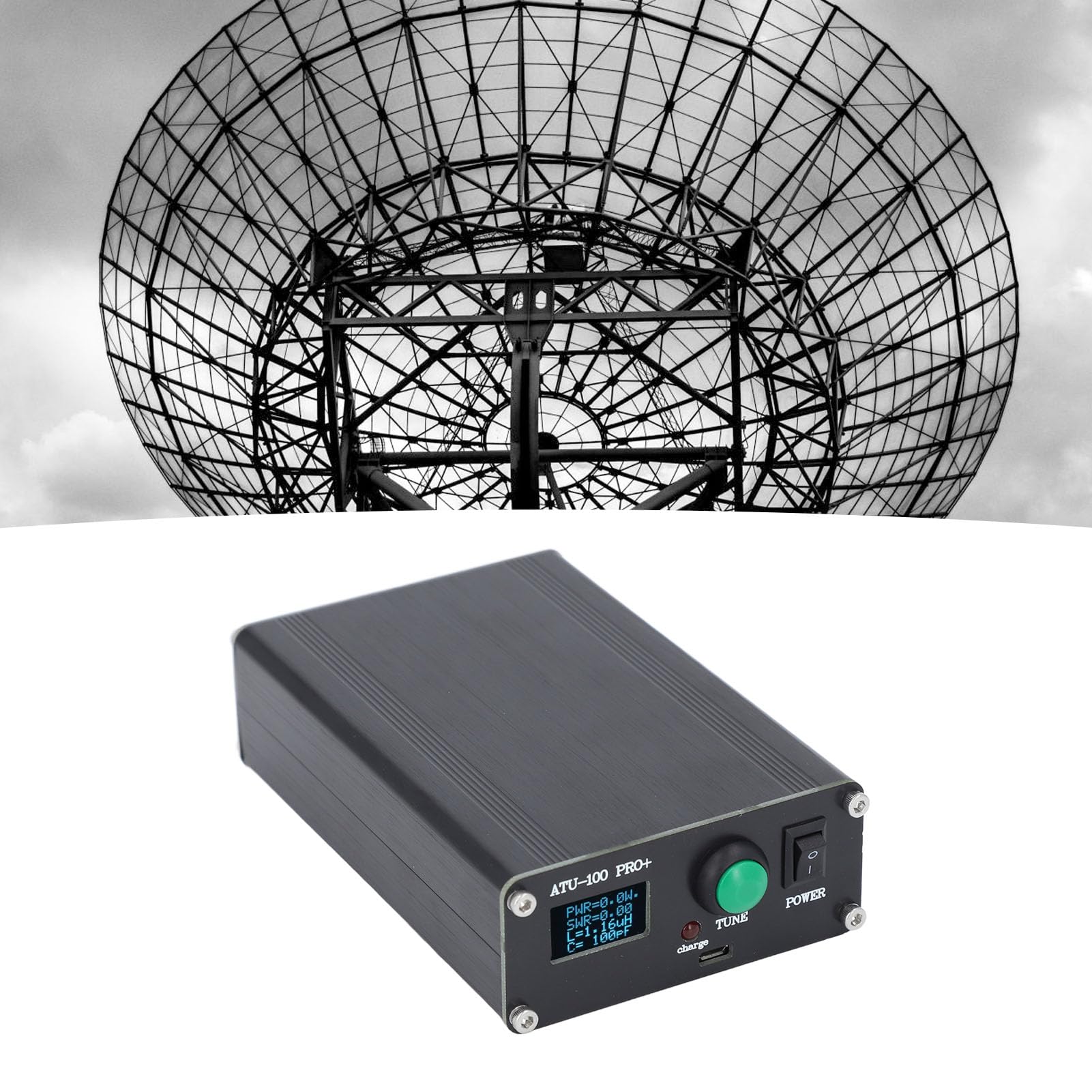 Sintonizzatore Automatico ATU 100 Pro+ per Antenna con Display 0,96 Pollici Ricarica USB Lega di Alluminio e Condensatore SMD per Apparecchiature Radio
