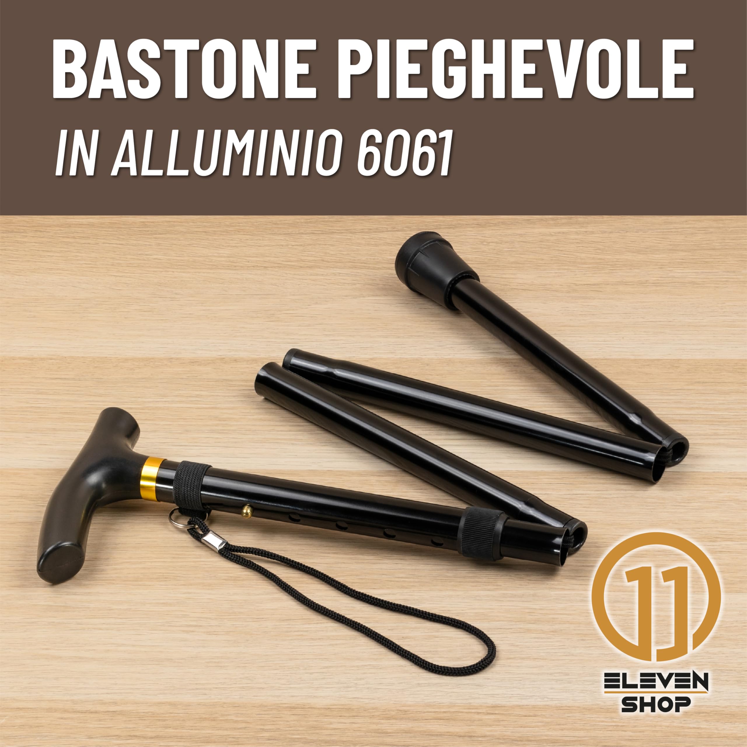 Bastone per Anziani in Alluminio, Leggero e Pieghevole – Regolabile in Altezza con Impugnatura Antiscivolo (nero)