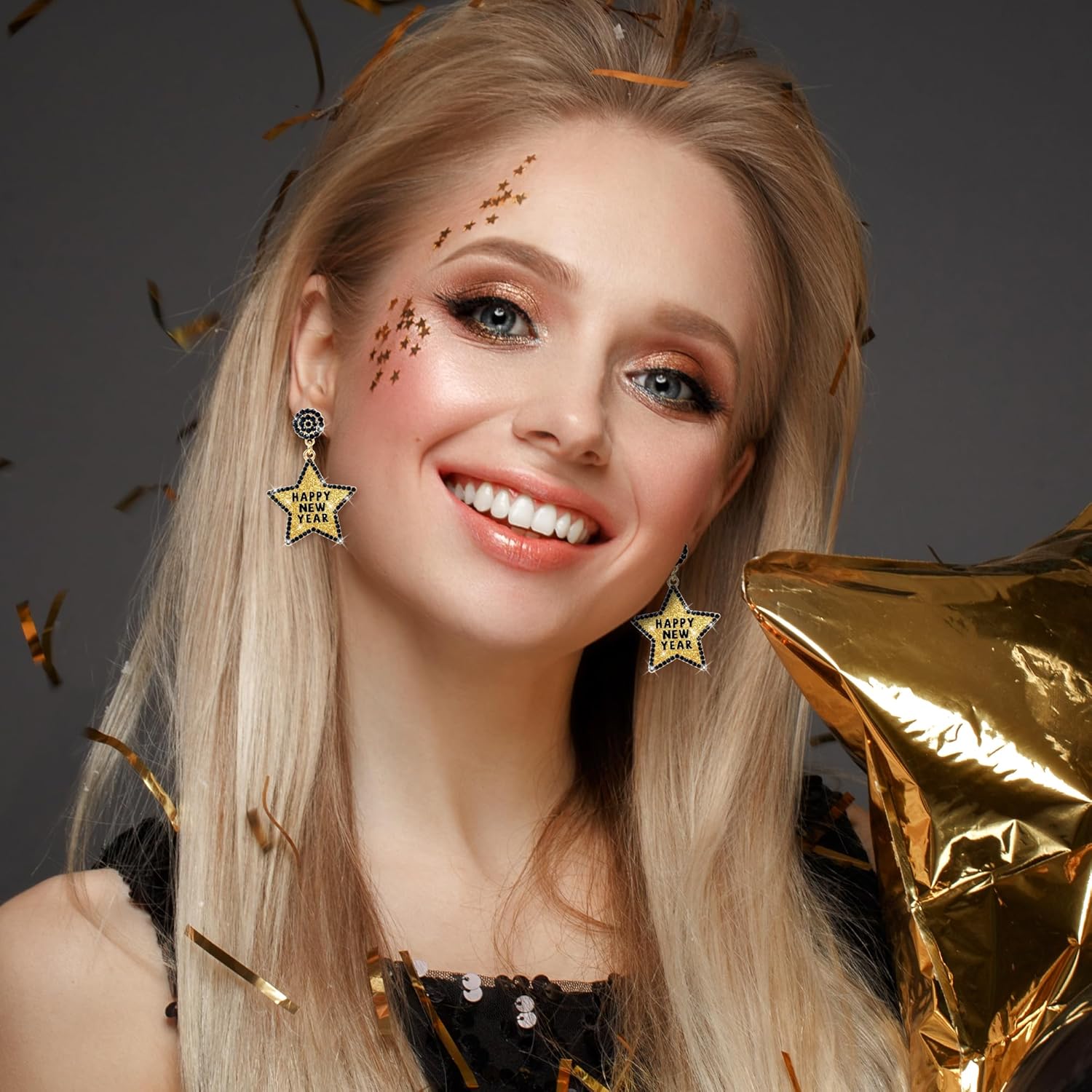 New Years Earrings for Women Sparkling Rhinestone Earrings Gold Star Earrings Holiday Jewelry New Years Eve Accessories, Nye Earrings for Girls Matching Newyears Eve Outfits - Image 2