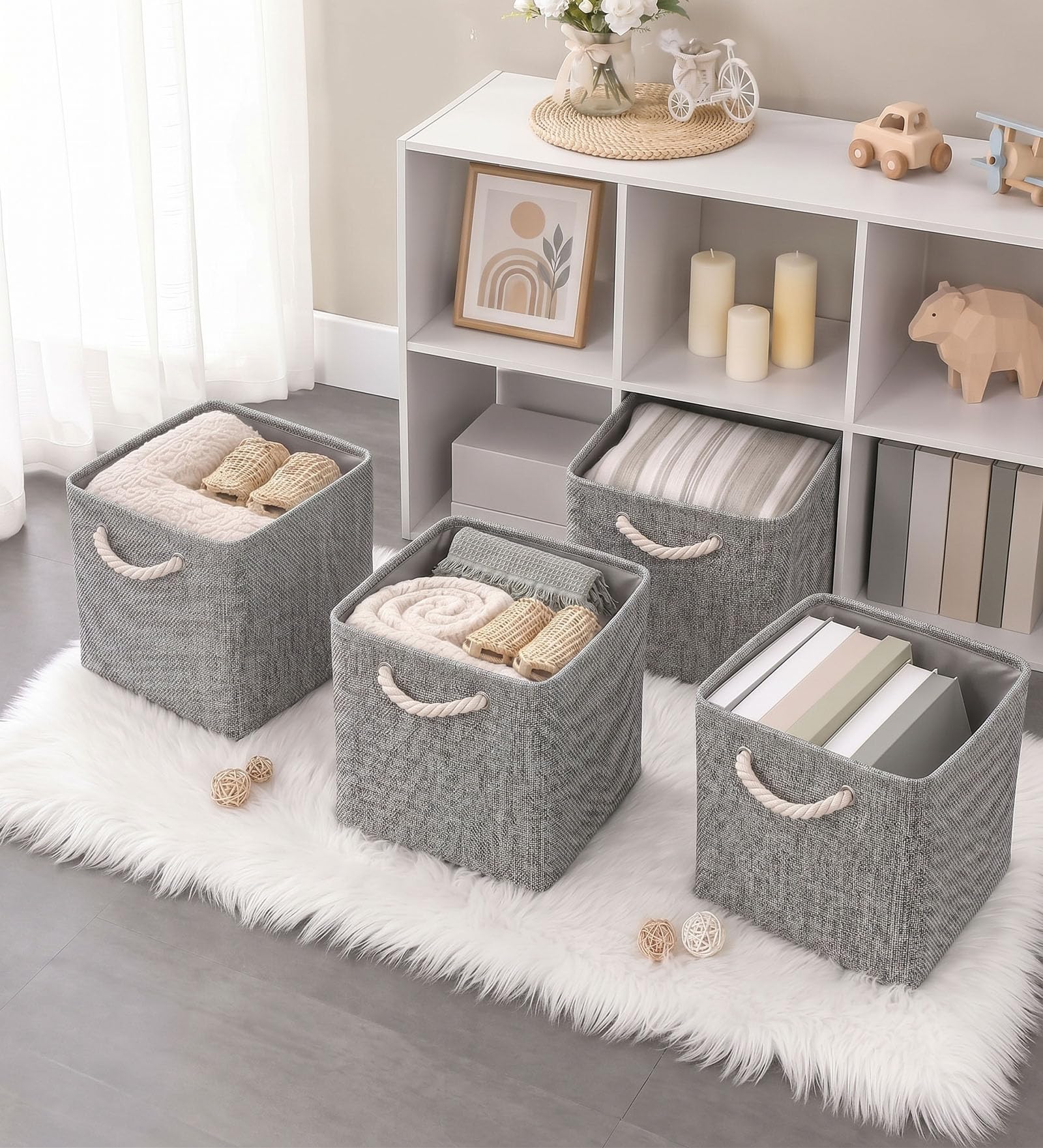 Mangata Aufbewahrungsbox Stoff 33x33x33 cm, aufbewahrungskorb Grau, Korbe Stoff in Würfel für Schrank, Regal, und Kleidung, (Faltbare, 1er Pack) Küche, Haushalt & Wohnen