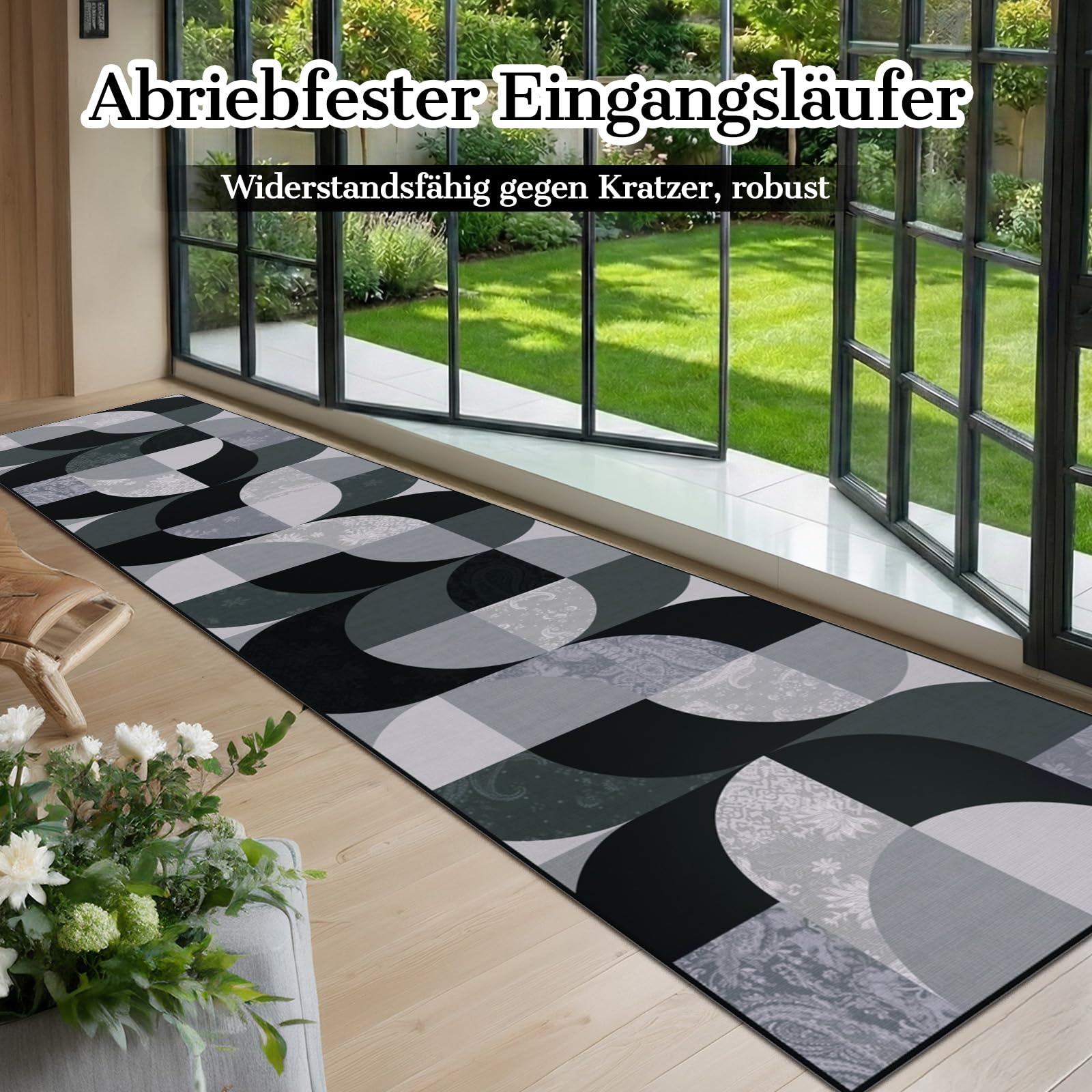 Boho Teppich Läufer Flur 80x300 cm, Schwarz Waschbar Küchenteppich, Geometrischer rutschfester Flurläufer Lang, Weicher Kurzflor Küchenläufer für Eingänge Schlafzimmer Wohnzimmer Korridor Küche