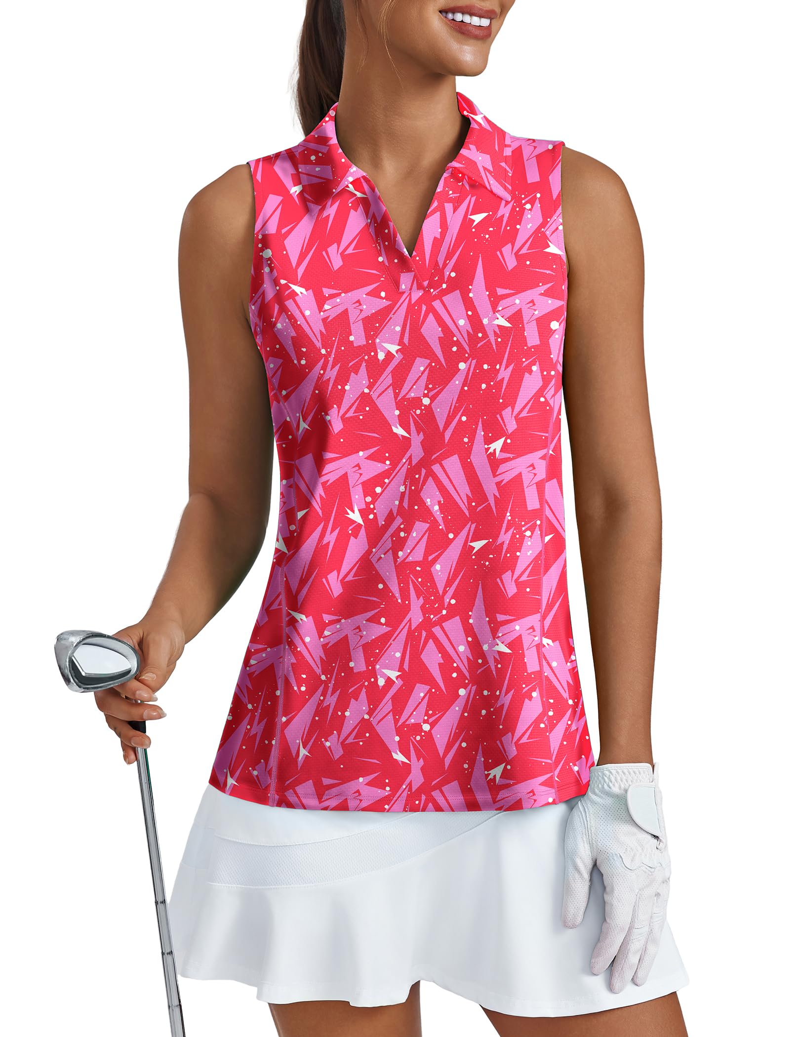 PINSPARK Womens Golf Shirt UPF 50+ Polo Shirts Sleeveless Workout Tank Tops V-Neck Quick Dry Tennis Pickleball Running Shirt — view 12