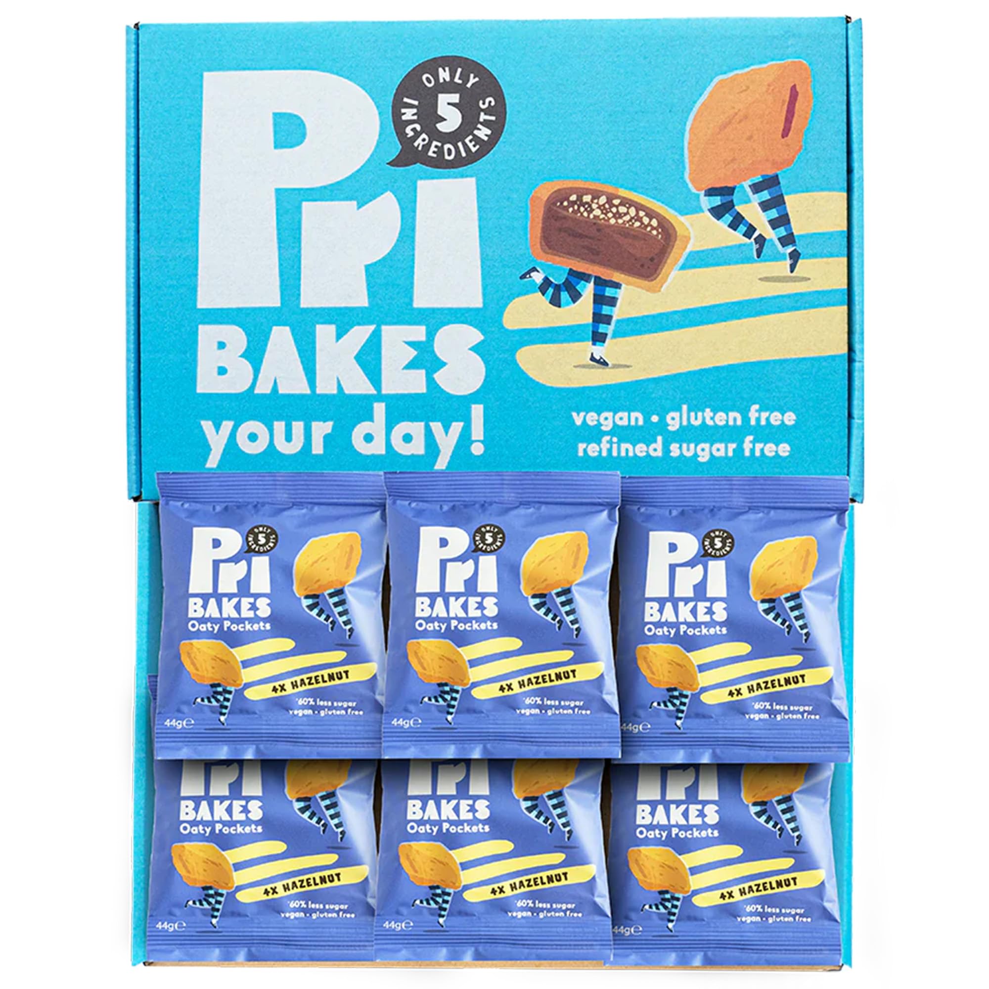 Gluten Free Snacks - Tasty & On-the-Go Oat-Based, Low Calorie, Delicious Snacks for Adults - High Fibre, No Sugar, Low Fat Vegan Food w/Natural Ingredients - 6 pcs Hazelnut Oaty Pockets by Pri Bakes