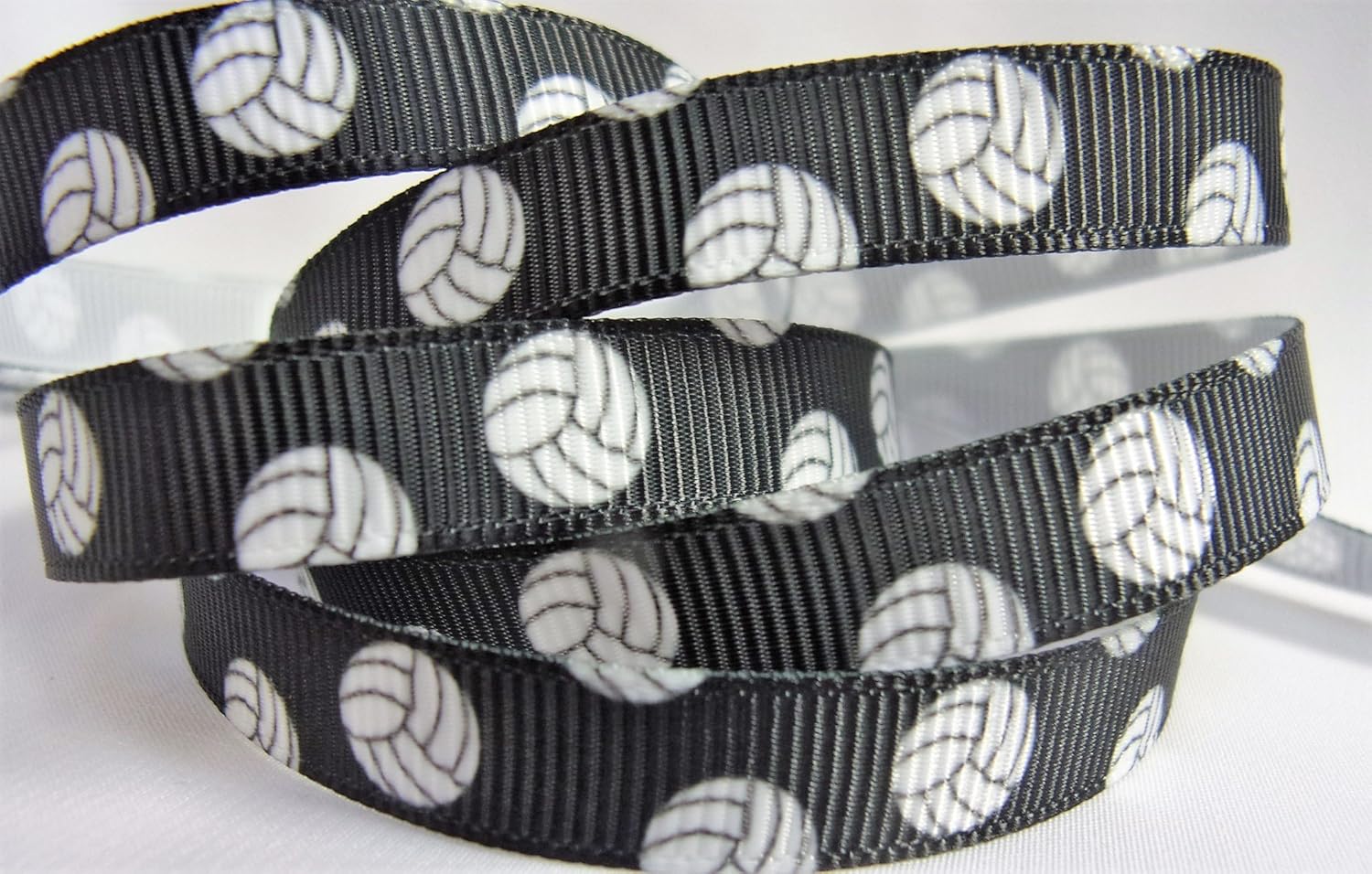 Grosgrain Ribbon - Black Volleyball Print - 3/8 Wide - 5 Yards - Hair Bows & Crafts