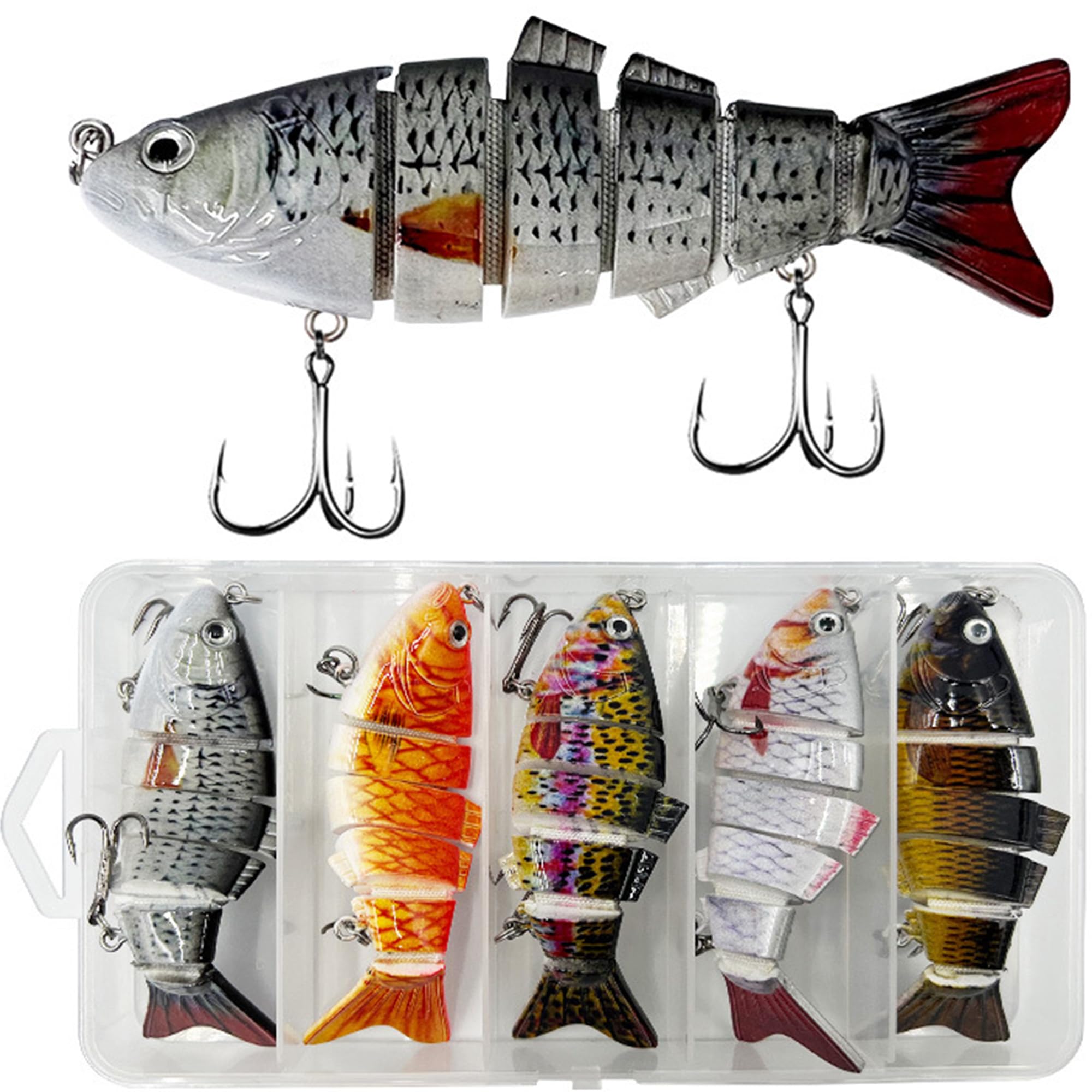 YUEMING 4 Piezas Señuelo Pesca Artificial Duro, 10 cm 13 g Wobbler Flotante Swimbait Siluros Bass Lubina Señuelo para Pesca Spinning con 2 Triángulo Ganchos 3D Ojos