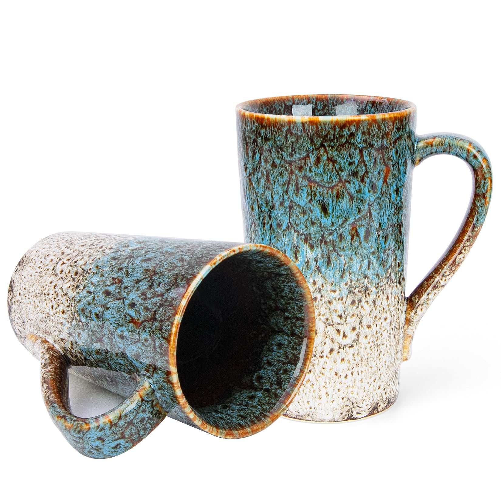 20 OZ Large Coffee Mugs, Coffee Cups Ceramic Tall Coffee Mugs with Handle, Unique Latte Tea Cup for Office and Home, Novelty Gifts for Men and Women, Set of 2 (White & Blue)