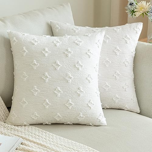 Miniatura 1 de ANRODUO Paquete de 2 fundas de almohada decorativas con estampado floral blanco con jacquard rómbico copetudo para decoración de habitación, fundas