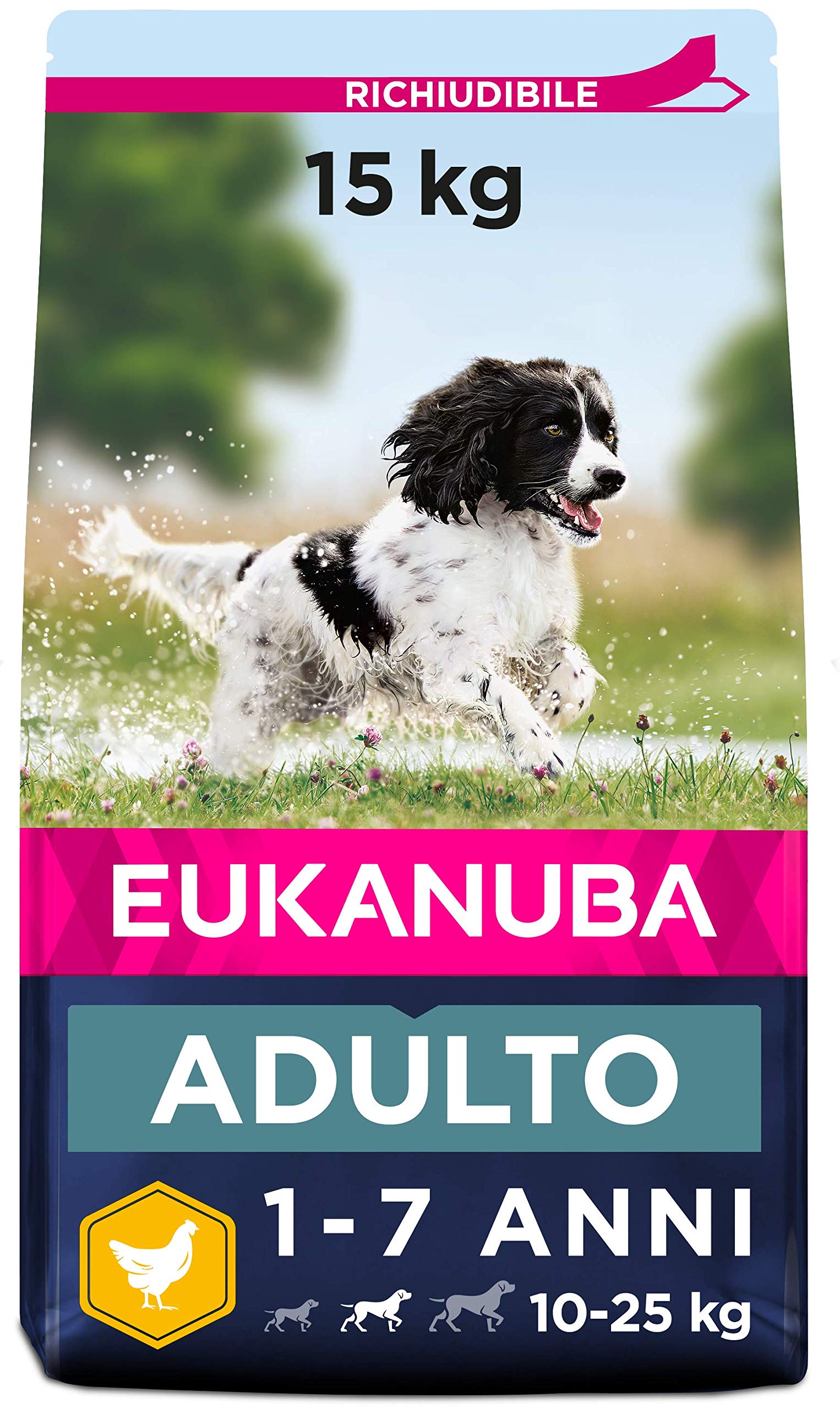 Eukanuba Cibo Secco per Cani Adulti Attivi di Taglia Media, Ricco di Pollo Fresco 15 kg (Confezione da 1) Adulto