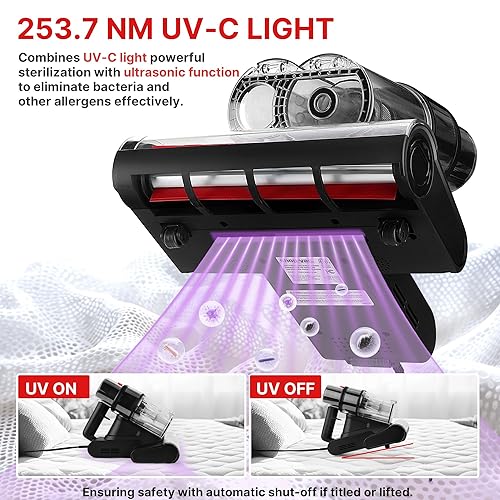 Miniatura 3 de Shop-Vac Aspiradora de colchón, potente aspiradora de cama de 14 KPa con luz UV-C de 253.7 nm, 36960 RPMmin de roscado, filtro HEPA y ultrasónico,