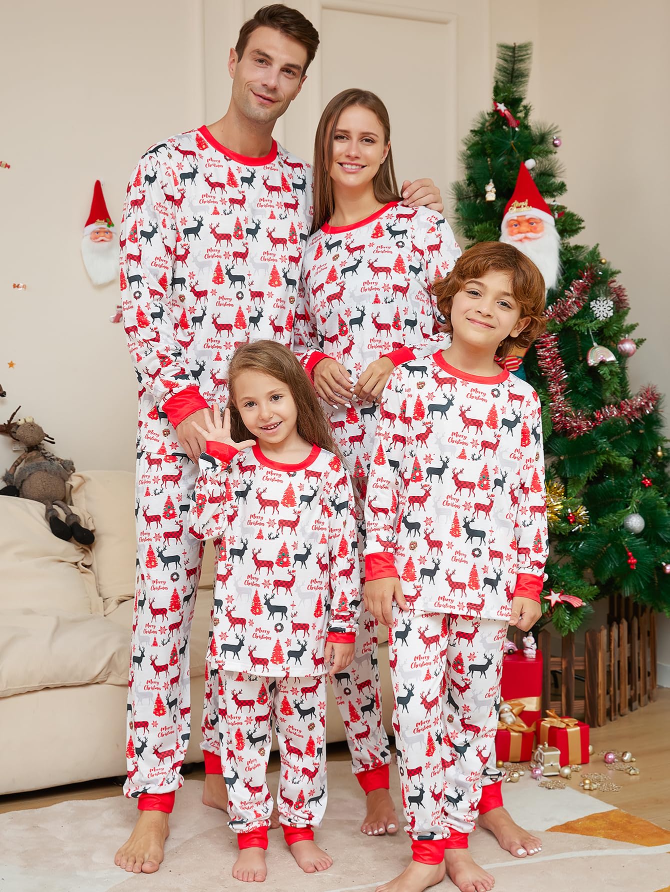 Narecte Conjuntos de pijamas familiares lindos y cómodos conjuntos de pijamas de talla grande para mujeres y hombres, pijamas de Navidad para parejas