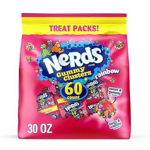 NERDS Racimos de gomitas, paquetes de golosinas de caramelo, arcoíris, crujientes y gomosas, paquete variado de dulces de Halloween, surtido de