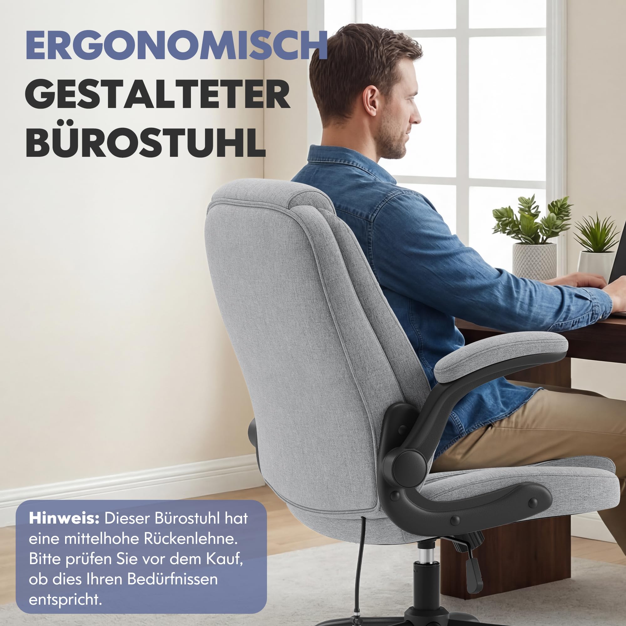 MALOL Bürostuhl Ergonomisch, Office Chair, Homeoffice Chefsessel Stuhl höhenverstellbar 105–125° Wippfunktion, Höhenverstellbarer Schreibtischstuhl mit Luft-Lendenstütze, bürostühle für Büro, Grau