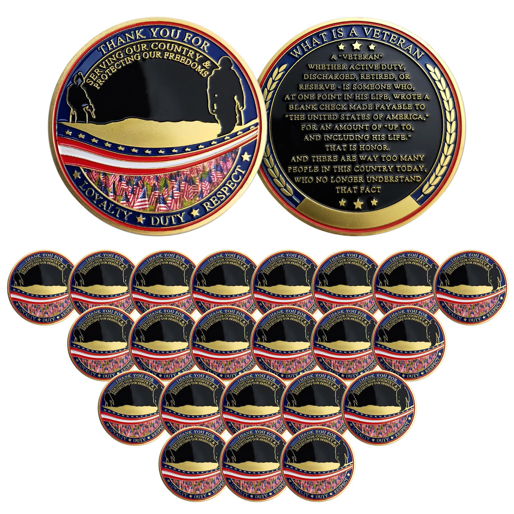 ASmileIndeep 24 Pcs Military Challenge Coins - Thank You for Your Service Military Coins - Bulk Military Appreciation Coins Veterans Gifts for Men