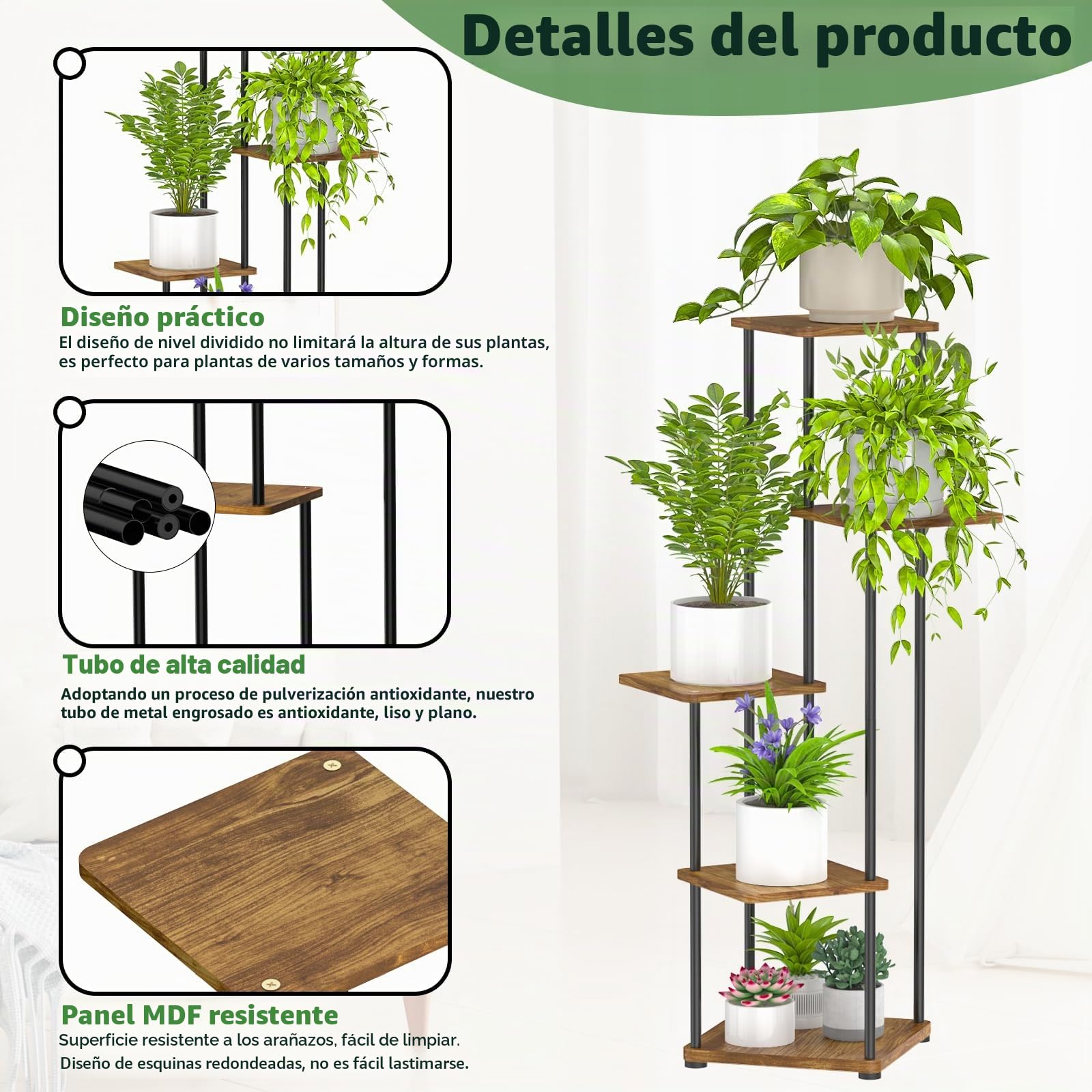 Soporte para plantas de interior, 5 niveles de alto, estante para interior y exterior, estante de exhibición de esquina, estantes de metal para múltiples plantas