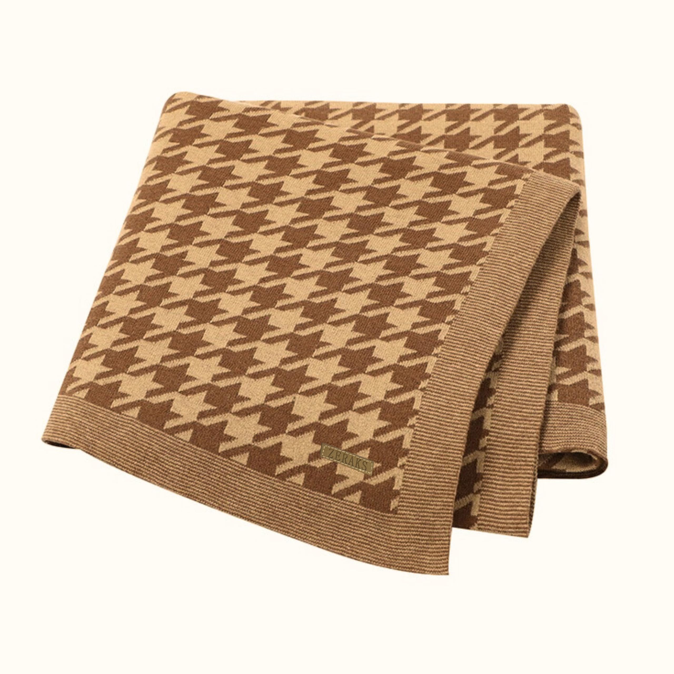Soft Knitted Baby Blanket with Stylish Checkered Design – 100% Cotton Swaddle for Newborns, Infants & Toddlers – Versatile Stroller Cover, Play Mat, and Nursery Blanket – 39 x 31 inches (Brown Colour)