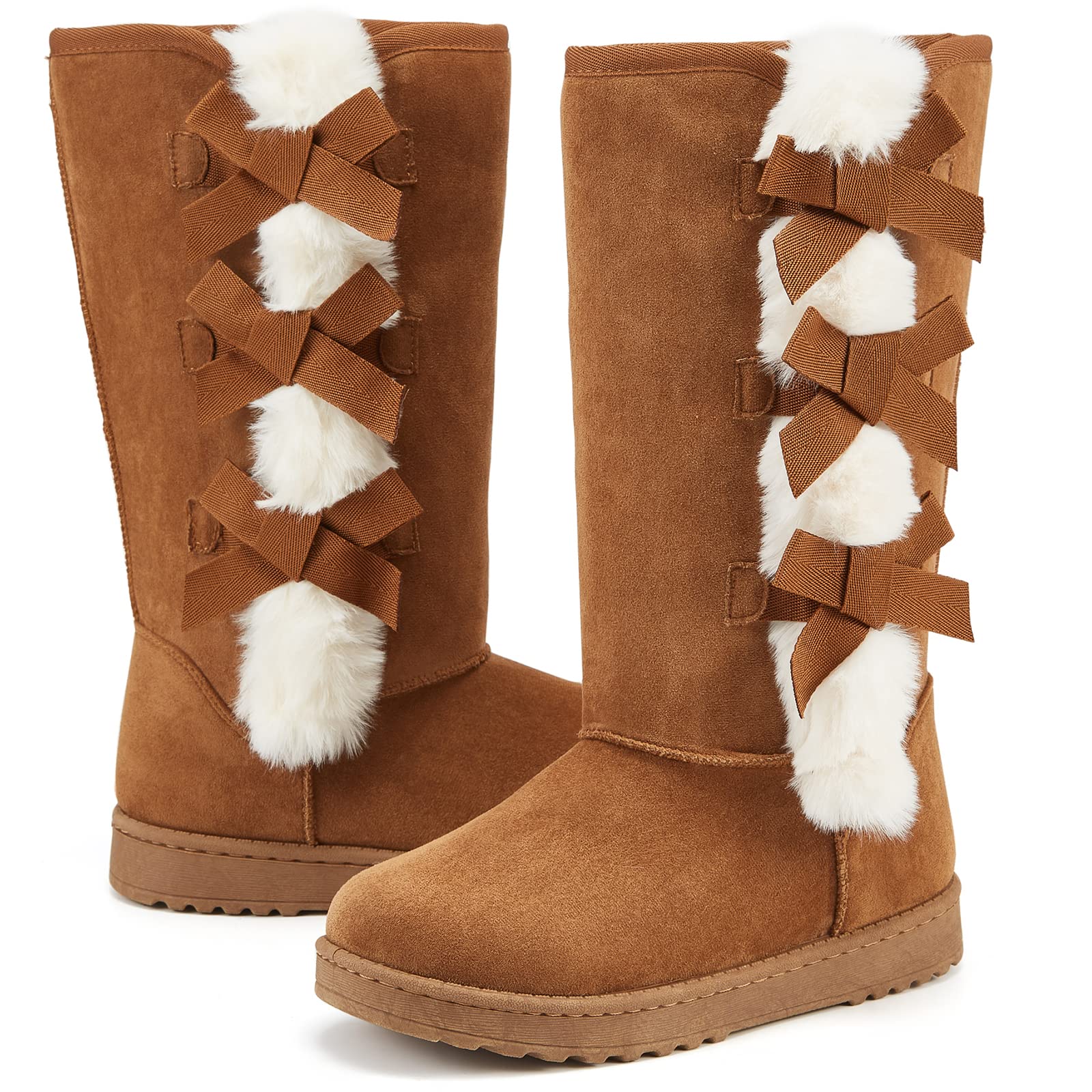 XRH Women's Winter Boots Mid Calf Boots Fuzzy Boots Snow Boots Fur Lined Warm Boots(Tall Chestnut.US8.5)