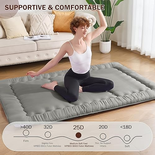 Miniatura 3 de Colchón tipo futón japonés 25D, tamaño matrimonial de 54 x 80 pulgadas, 4 pulgadas de grosor, plegable, tapete de cama enrollable diseñado por