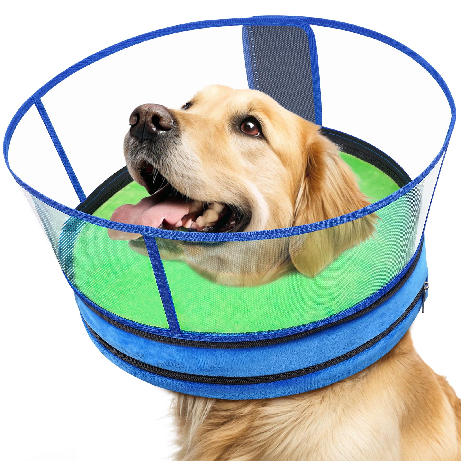 Didopet Sponge Dog Cone After Surgery, No Inflation Required Dog Donut Collar to Stop Licking, Inflatable Cone Alternatives for Medium Pets, Soft Recovery Collar with Protective Shield (Green Blue, M)