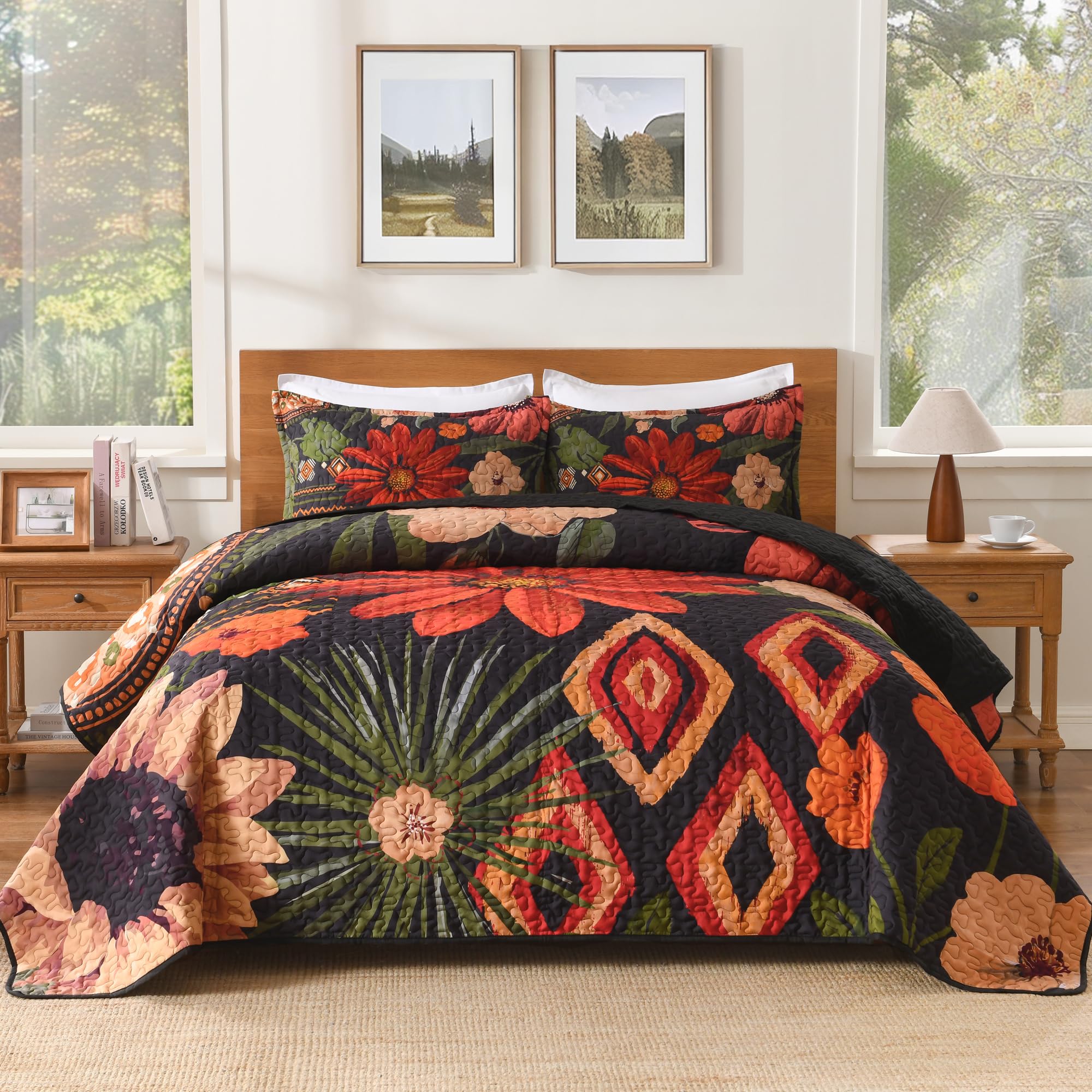 Photo 1 of Andency Oversized King Quilt Set Black, 120x120 Floral Super King Bedspread