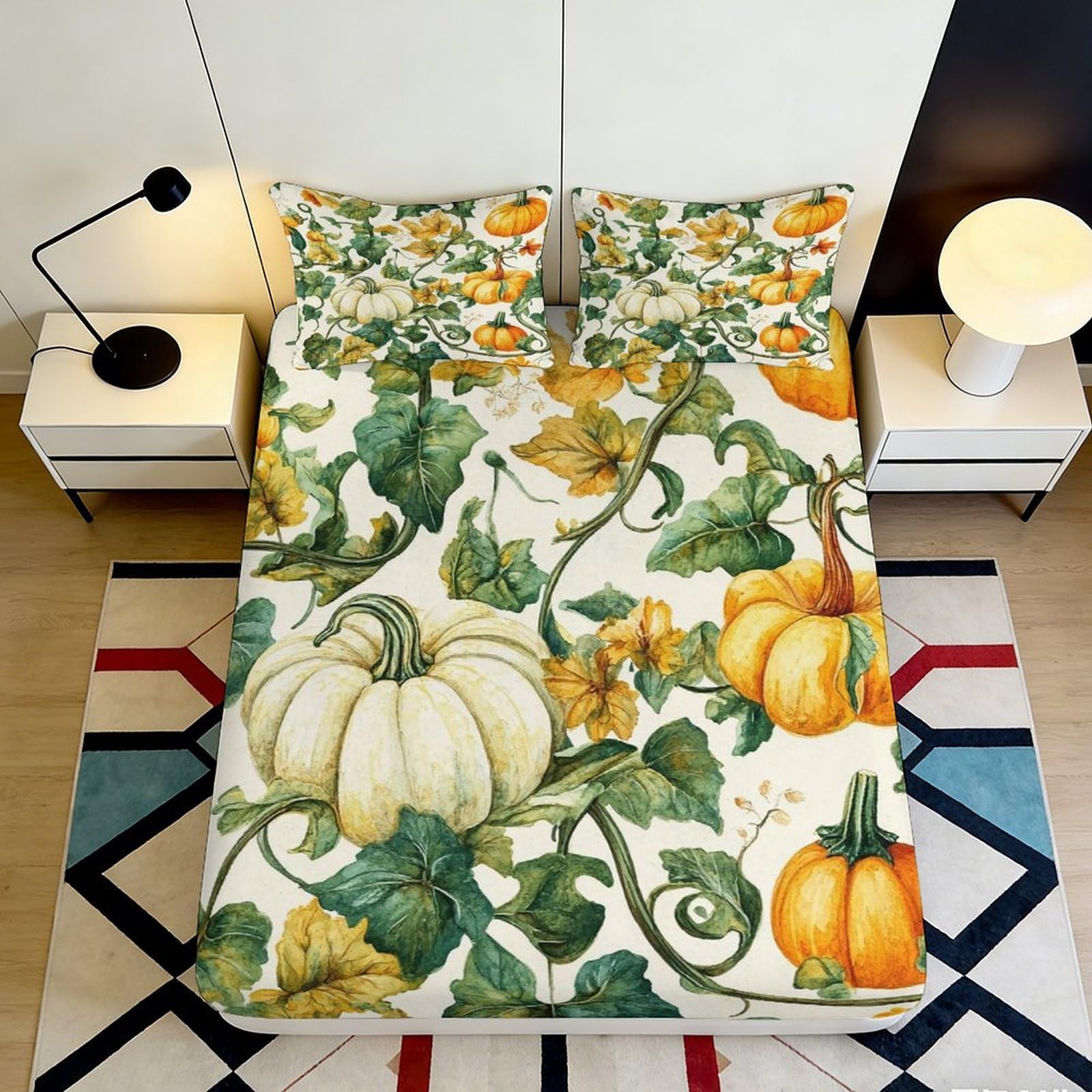 Pnayamiorkfel Style-7 3D Printed Pumpkin Garden Fitted Sheet Microfiber Orange Green Botanical Mattress Cover For Bedroom Guest Room 90X200x25cm
