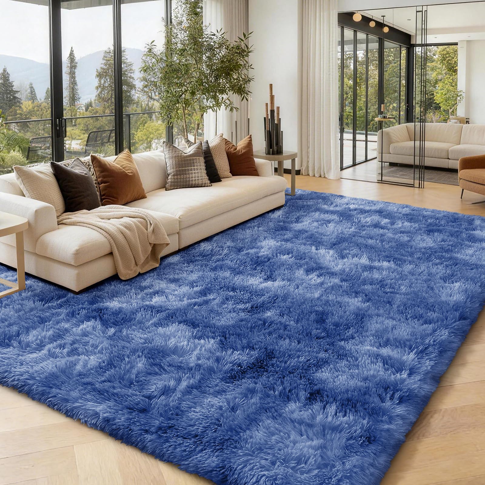 Homaxy Fluffy Large Rugs Living Room, Soft Shaggy Anti Slip Non Shedding Carpet, High Pile Modern Washable Area Rug for Nursery Bedroom, Easy Care Home Decor, 200x280 cm, Navy Blue