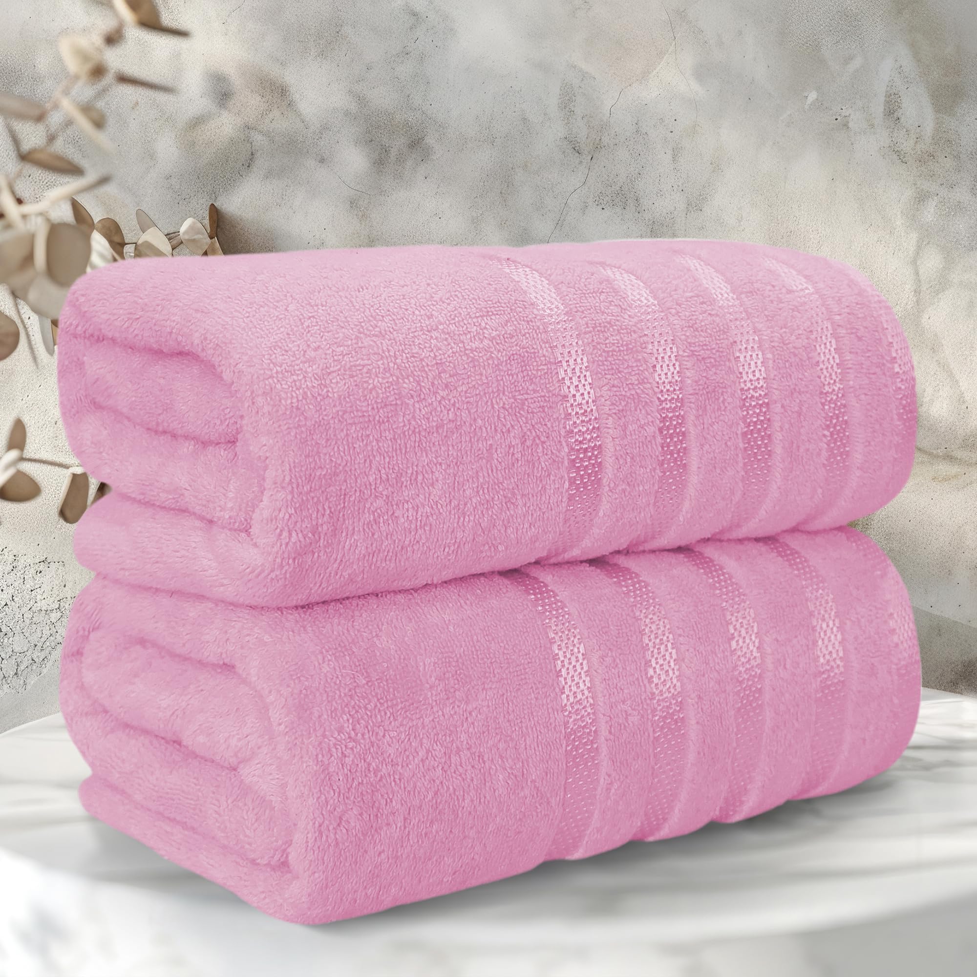 Casabella Bath Sheets - Luxury 2 Pack Bathsheet 90x180 cm - 100% Cotton Towels - Quick Dry Extra Large Bath Towel - Super Soft Highly Absorbent Jumbo Bath Sheet - Large Bathroom Towels - Pink
