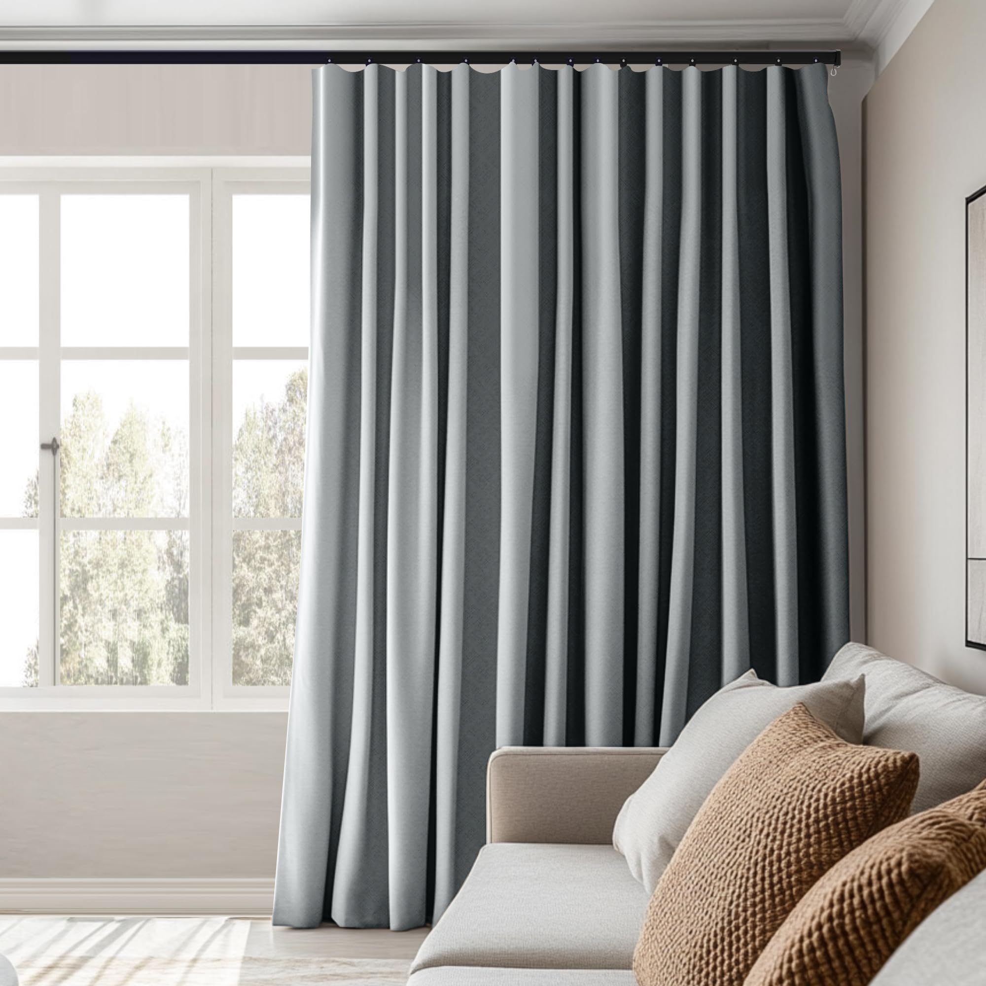 MaKefeile Cortinas divisoras de habitación, opacas, panel de privacidad, aislamiento térmico, reducción de ruido, para dormitorio, ventana, sala de estar, techo, cortina de riel de 2,5 m de ancho, 2,4