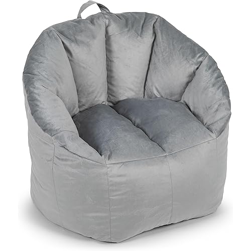 Big Joe Milano Bean Bag Chair for Kids, Teens, Adults, Gray Plush, Ultra-Soft Polyester, Lightweight Seat for Reading Nook and Gaming, 2.5 foot Refillable