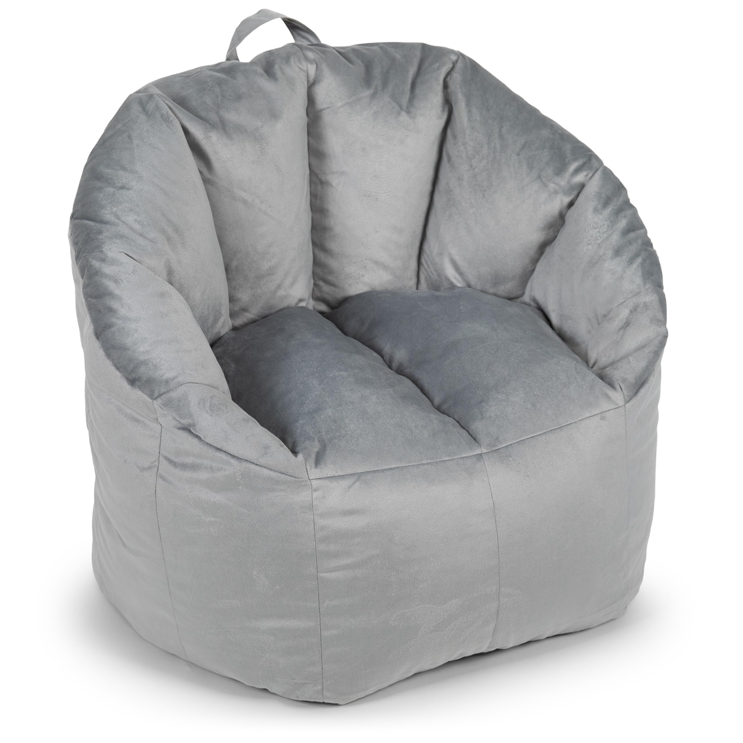 Milano Bean Bag Chair for Kids, Teens, Adults, Gray Plush, Ultra-Soft Polyester, Lightweight Seat for Reading Nook and Gaming, 2.5 foot Refillable
