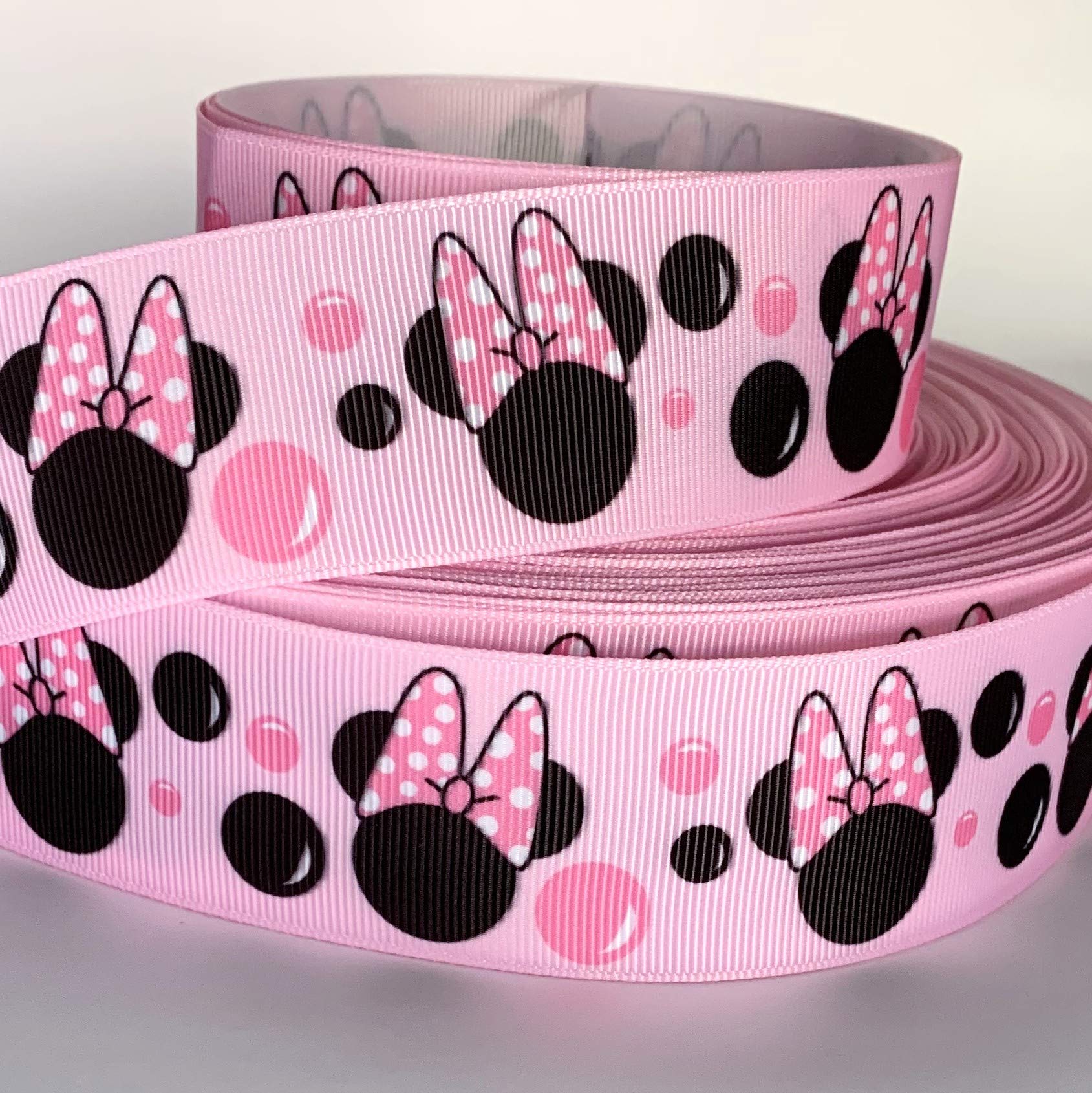 Grosgrain Ribbon 1.5" Mouse Cartoon Printed White Black Pink Per Yard