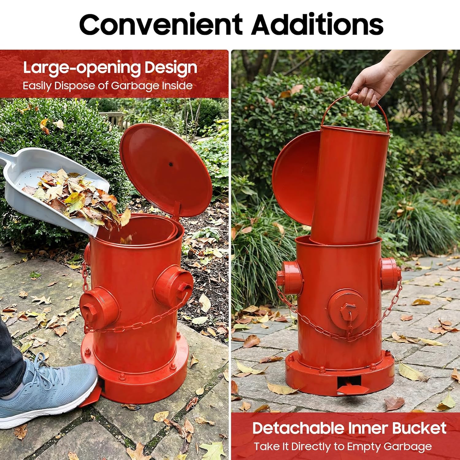 TFCFL Retro Fire Hydrant Trash Can, Retro Creative Garbage Can with Foot Pedal, Indoor Outdoor Waste Bins for Kitchens, Bedrooms, Bathrooms, Offices, Craft Rooms, Cafes, Hotels, Bars (Red)
