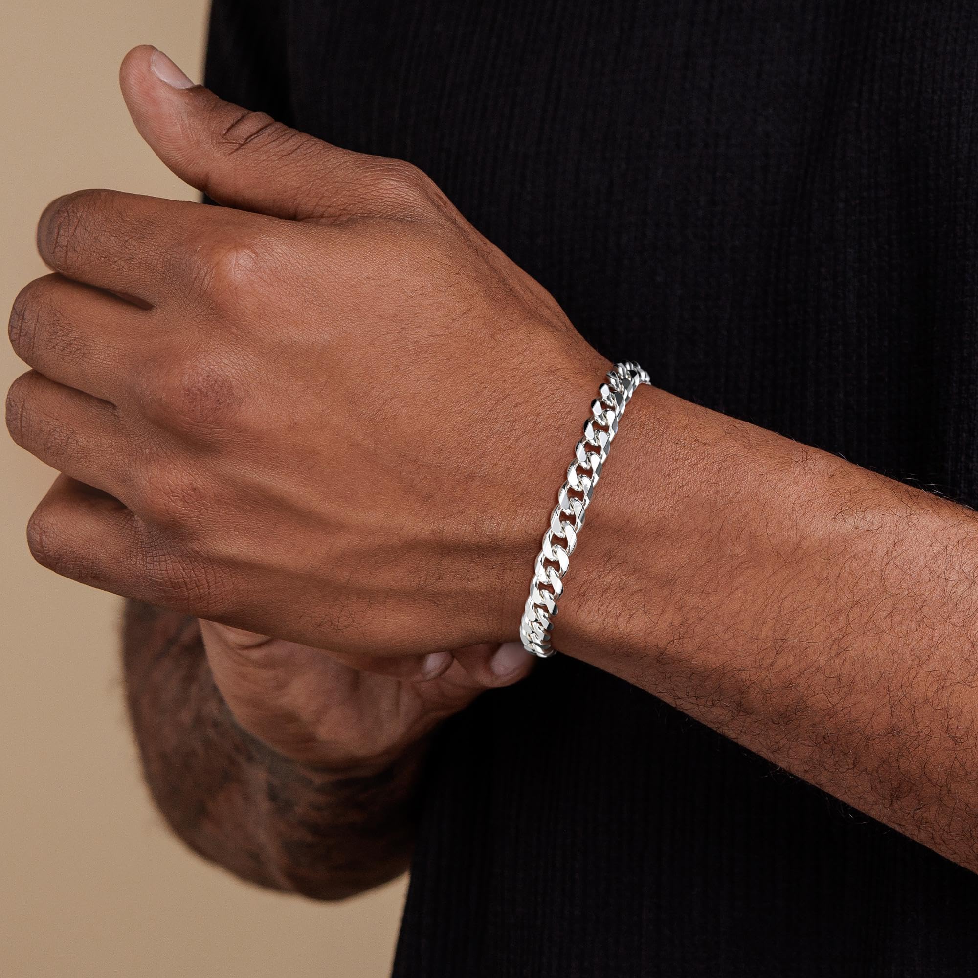SLOONG Pulsera de plata de ley para hombre, cadena cubana gruesa de 5 mm, joyería de plata para hombre, regalo para hombres, niños, padre, hermano, 7/7.5/8/9 pulgadas