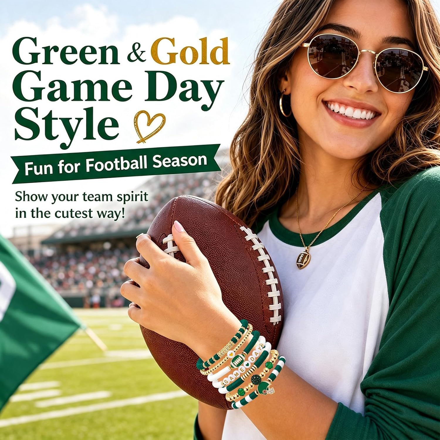 Artlunar Game Day Football Charm Bracelet: Stackable Sports Jewelry for Moms & Dads - Perfect for Football Fans