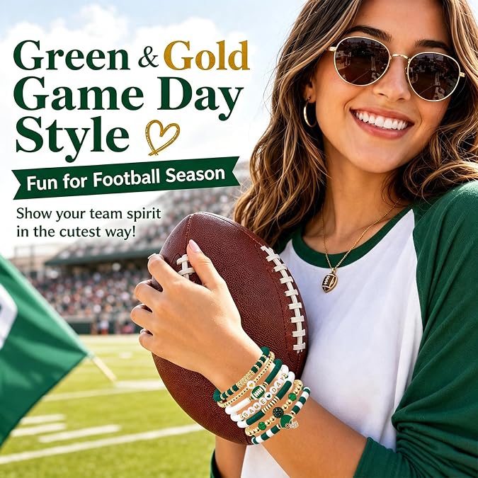 Artlunar Game Day Football Charm Bracelet: Stackable Sports Jewelry for Moms & Dads - Perfect for Football Fans