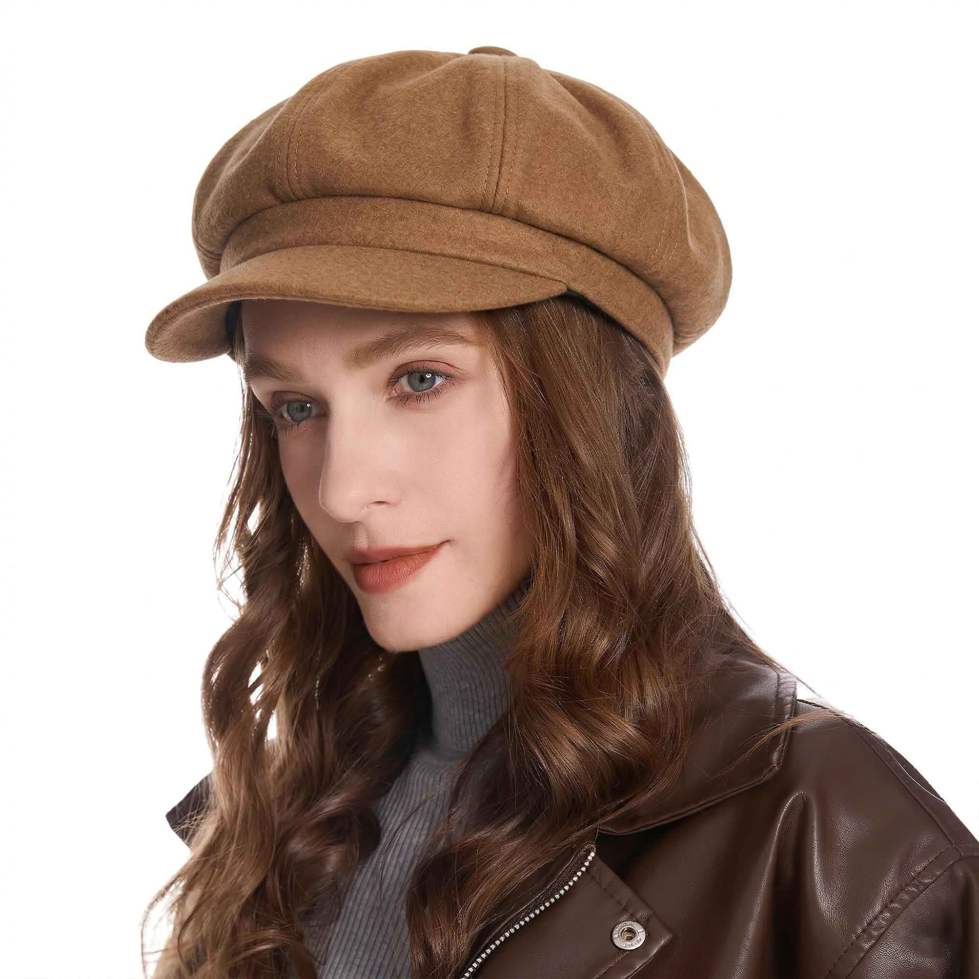 ZLYC Women Classic Newsboy Cap Visor 8 Panel Gatsby Cabbie Paperboy Hat timeless retro daily aesthetic, coat weekday commute, café gallery weekend stroll, autumn travel street photo shoot