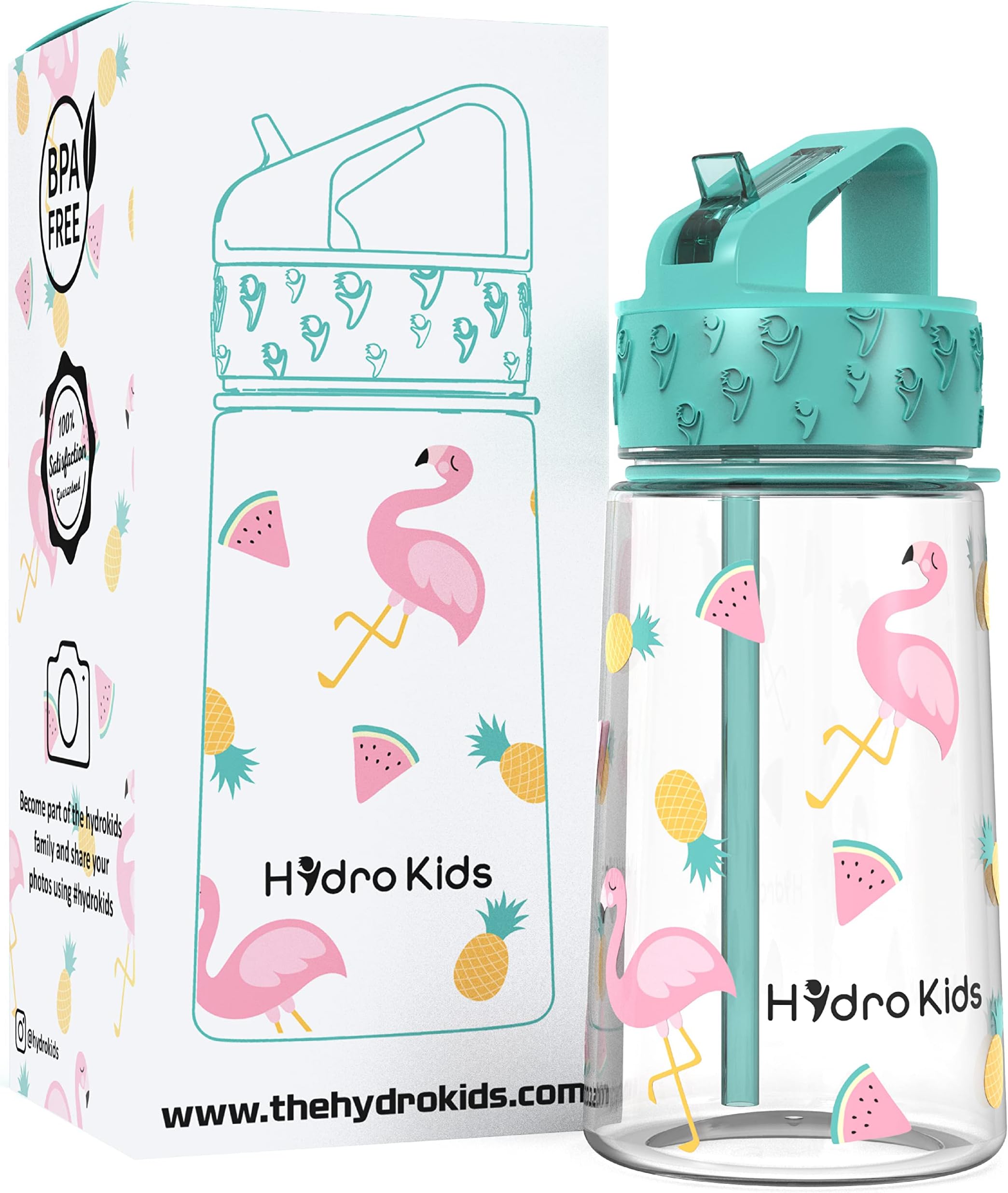 Water Bottle with Straw – BPA Free Kids Water Bottles for School Travel Sports – Leakproof Childrens Drink Bottle for Girls Boys Childs