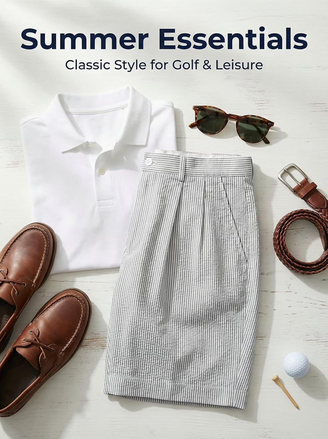 Classic Mens Summer Seersucker Shorts Striped Flat Front Shorts Pant