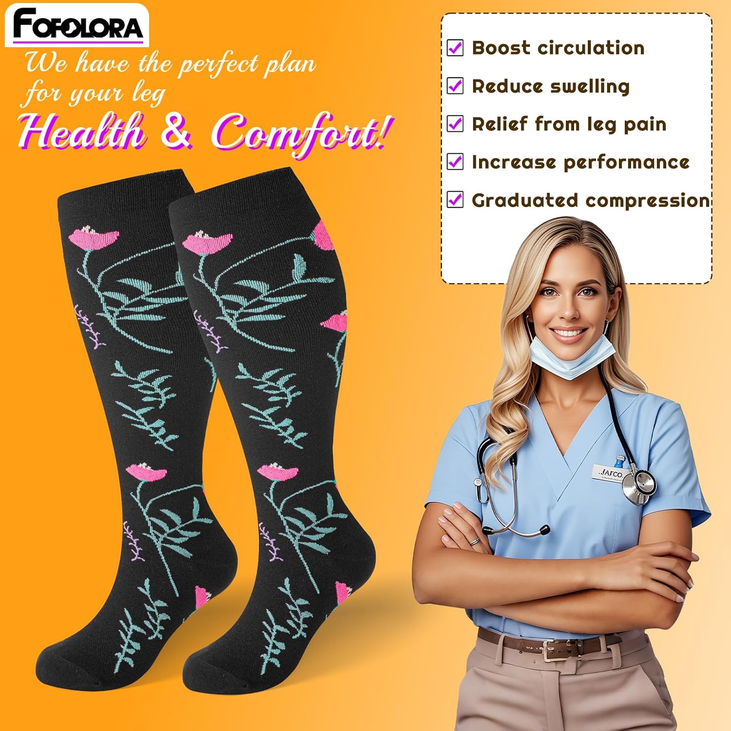 Plus Size Compression Socks for Women & Men 3 Pairs, Wide Calf Extra Large 20-30 mmHg Knee High Support Socks for Travel, Running, Nurse - Image 5