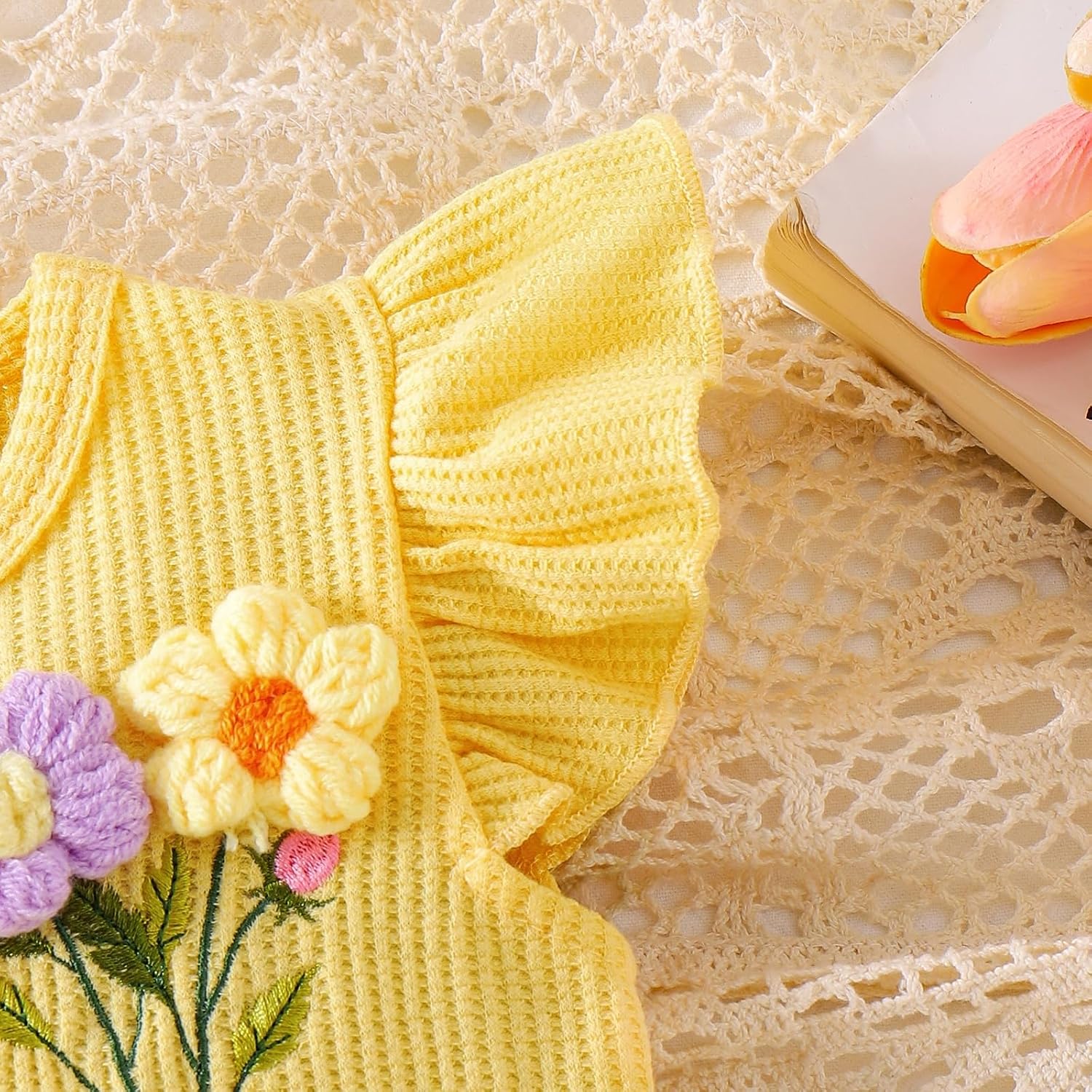 Toddler Baby Girl Clothes Summer Outfits Flutter Sleeve Flower Embroidered Tops and Shorts Set 12 Months - 5 Years