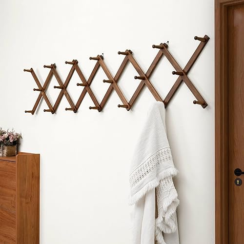 Miniatura 7 de Dseap Percha de pared de acordeón Perchero expandible de pared de madera de 16 pulgadas de alto, soporte para sombreros, gancho de acordeón para